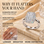 The Crystal-Clear Elongated Step-Cut Moissanite Halo Ring — Visually Lengthens Your Fingers, Frames the Center With Brilliant Micro-Pavé Sparkle & Delivers a Custom-Luxury Look Without the Fine-Jewelry Worry | Gold or Silver | Last Day Sale-90% OFF🔥