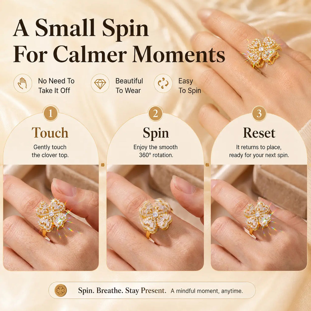Lucky Clover Spinner Ring – Wear Your Luck, Spin Into Calm | 925 Sterling Silver & Lab-Grown Diamond Sparkle | Gold or Silver | Last Day Sale-90% OFF🔥