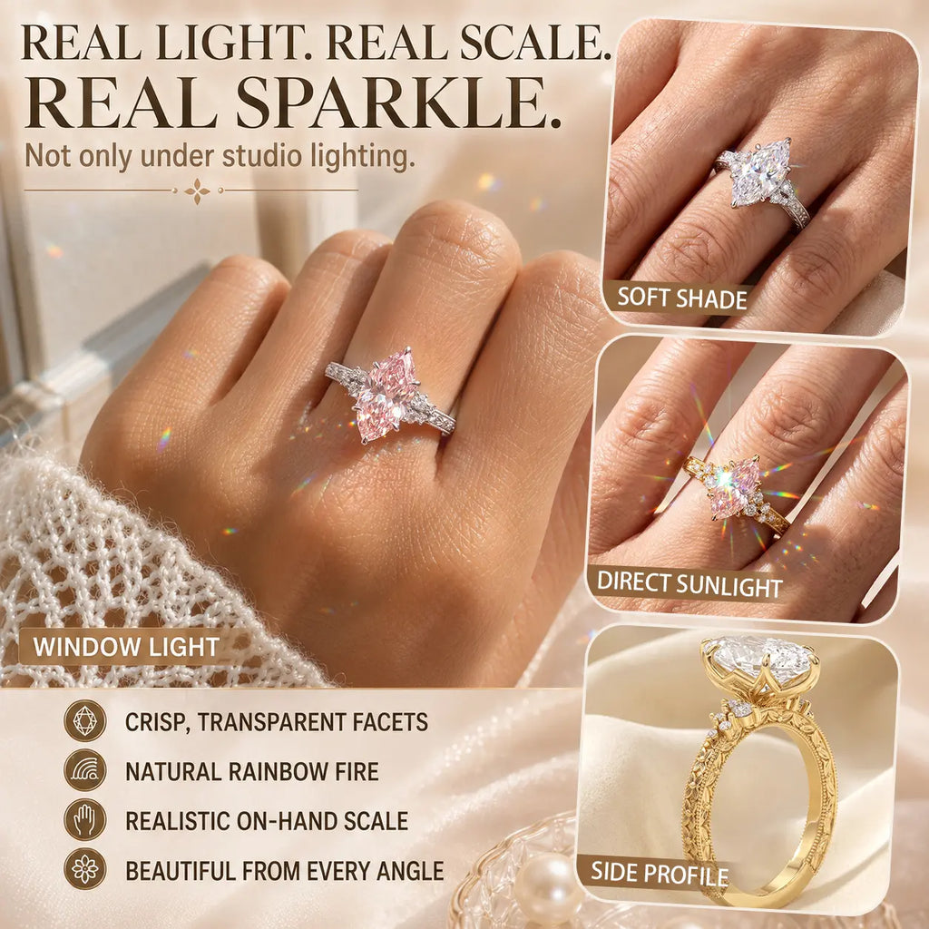 The Marquise Bloom Vintage Moissanite Ring — A Finger-Flattering Marquise Silhouette with Romantic Floral Details in Clear or Blush Pink | Last Day Sale-90% OFF🔥