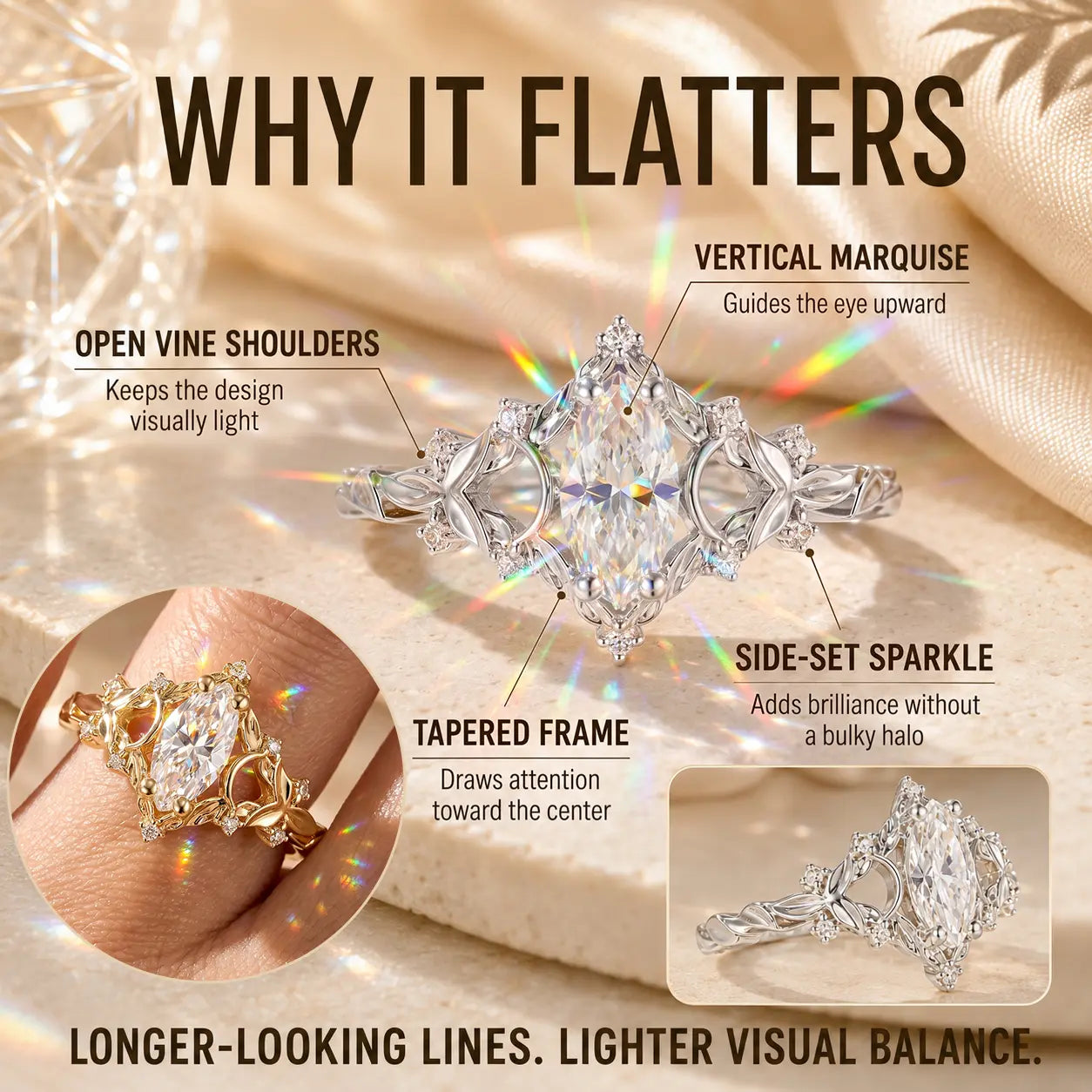 The Evergrowth™ Marquise Vine Moissanite Ring — An Elongated, Hand-Flattering Botanical Heirloom Design With Brilliant Fire in Gold or Silver | Last Day Sale-90% OFF🔥