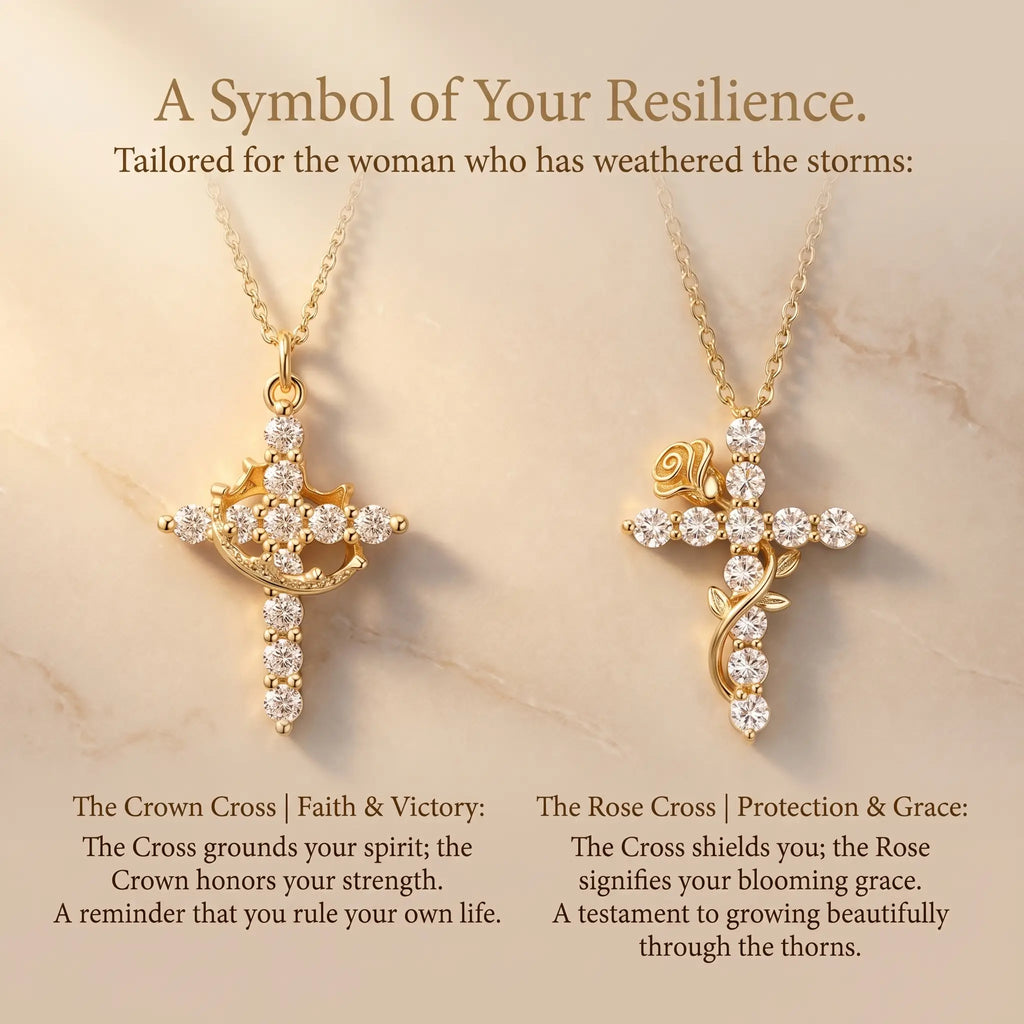csandiva™ 14K Gold Rotatable Crown Cross Necklace - Discreet Anxiety Relief & Elegant Faith Jewelry | Claim 90% OFF Today🔥