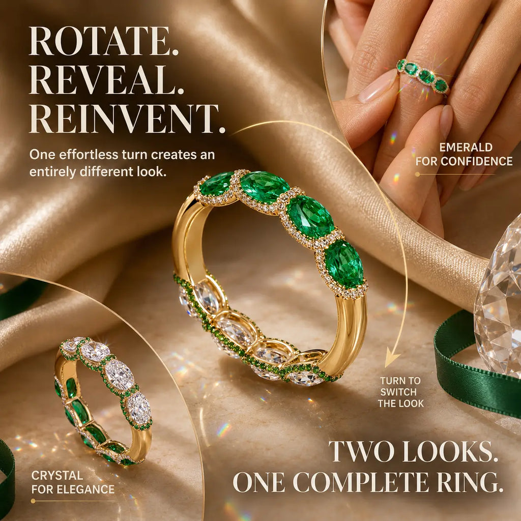 The Reversible Green Moissanite Eternity Ring — One Ring, Two Unforgettable Looks: Turn It for Vivid Green Color or Clear Moissanite Brilliance, Flatter Your Fingers & Finish Every Outfit Without Stacking | Gold or Silver | Last Day Sale-90% OFF🔥