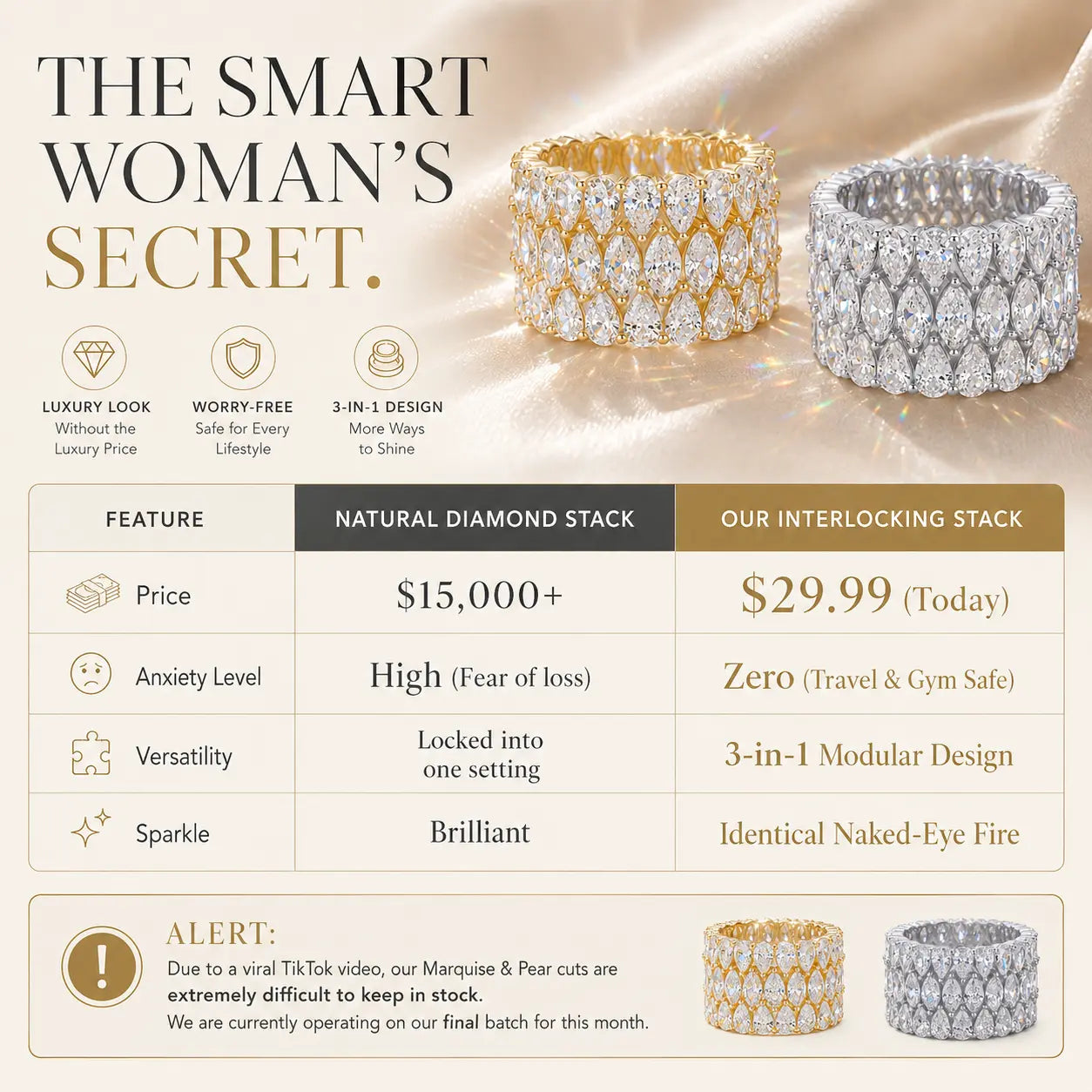 The Heiress 3-in-1 Seamless Interlocking Eternity Stack | Flawless Pear & Marquise Statement Ring Set | Waterproof Travel Decoy | Last Day 90% OFF 🔥