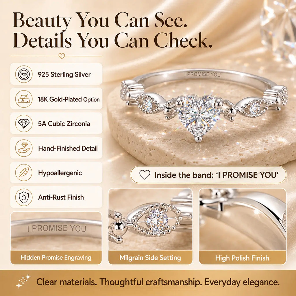 A Promise You Can Wear Every Day — Heart-Cut 5A CZ “I Promise You” Ring in 925 Sterling Silver | Gold or Silver | Last Day Sale-90% OFF🔥