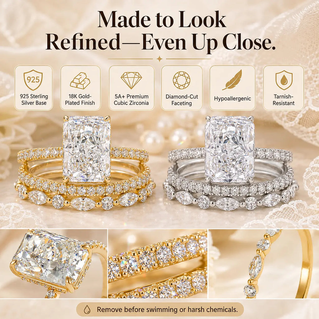 The Complete 3-Ring Bridal Stack — One Timeless Set, Endless Ways to Wear Your Sparkle | Gold or Silver | Last Day Sale-90% OFF🔥