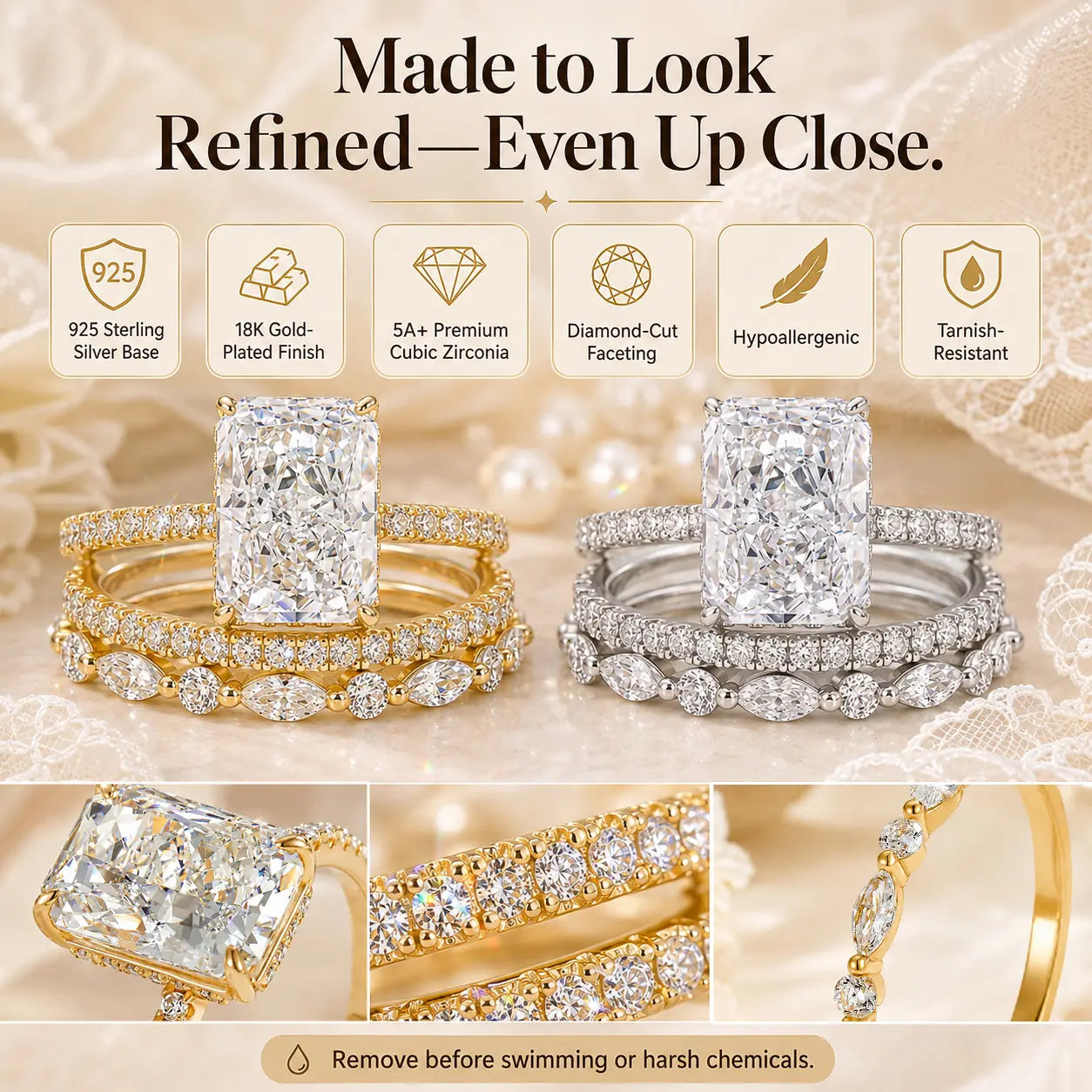The Complete 3-Ring Bridal Stack — One Timeless Set, Endless Ways to Wear Your Sparkle | Gold or Silver | Last Day Sale-90% OFF🔥