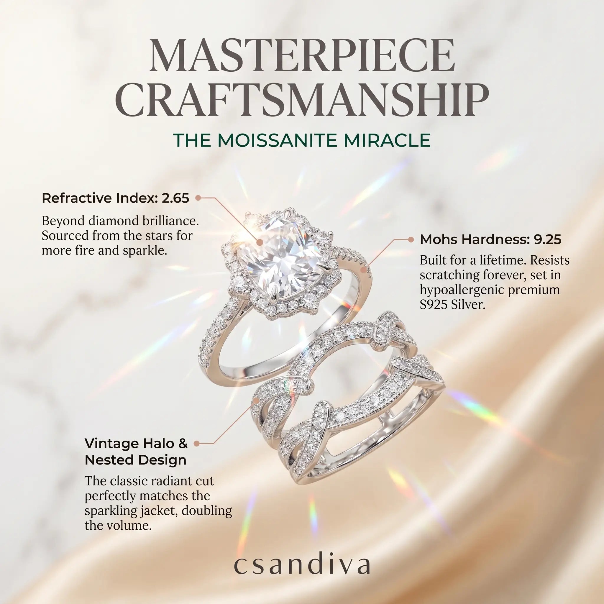 csandiva™ 3.0ct Vintage Nested Ring Suite - Smart Heirloom Alternative & Zero Anxiety Glamour | Claim 90% OFF Today🔥