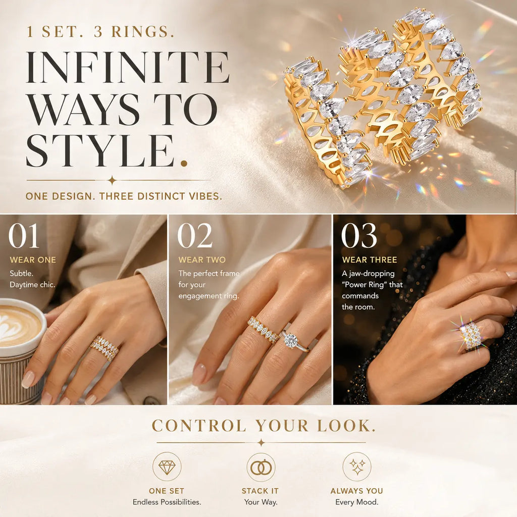 The Heiress 3-in-1 Seamless Interlocking Eternity Stack | Flawless Pear & Marquise Statement Ring Set | Waterproof Travel Decoy | Last Day 90% OFF 🔥