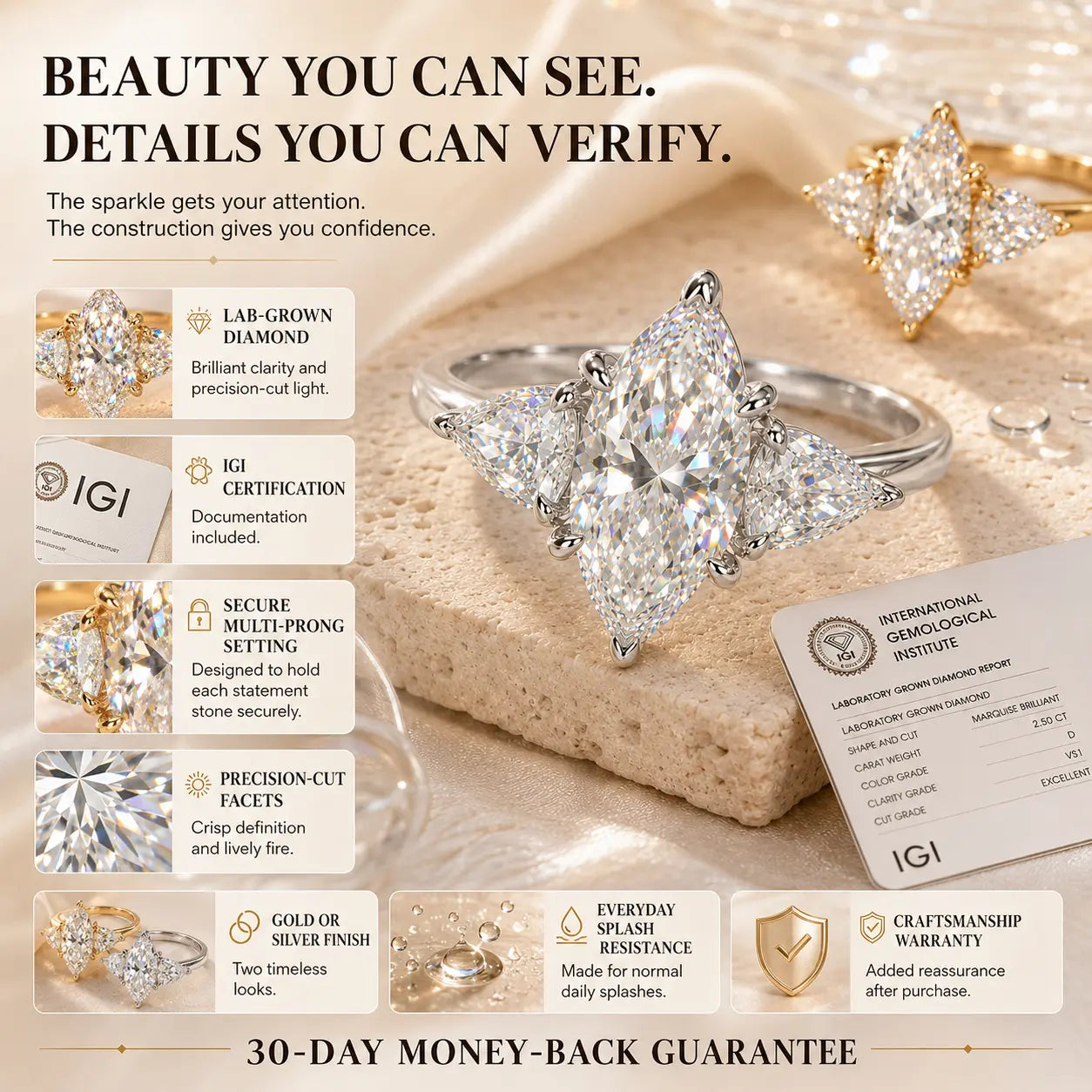 The Marquise Embrace™ Lab-Grown Diamond Three-Stone Ring – Elongated Brilliance, Flattering Elegance & Meaning for Every Chapter | Gold or Silver | Last Day Sale-90% OFF🔥