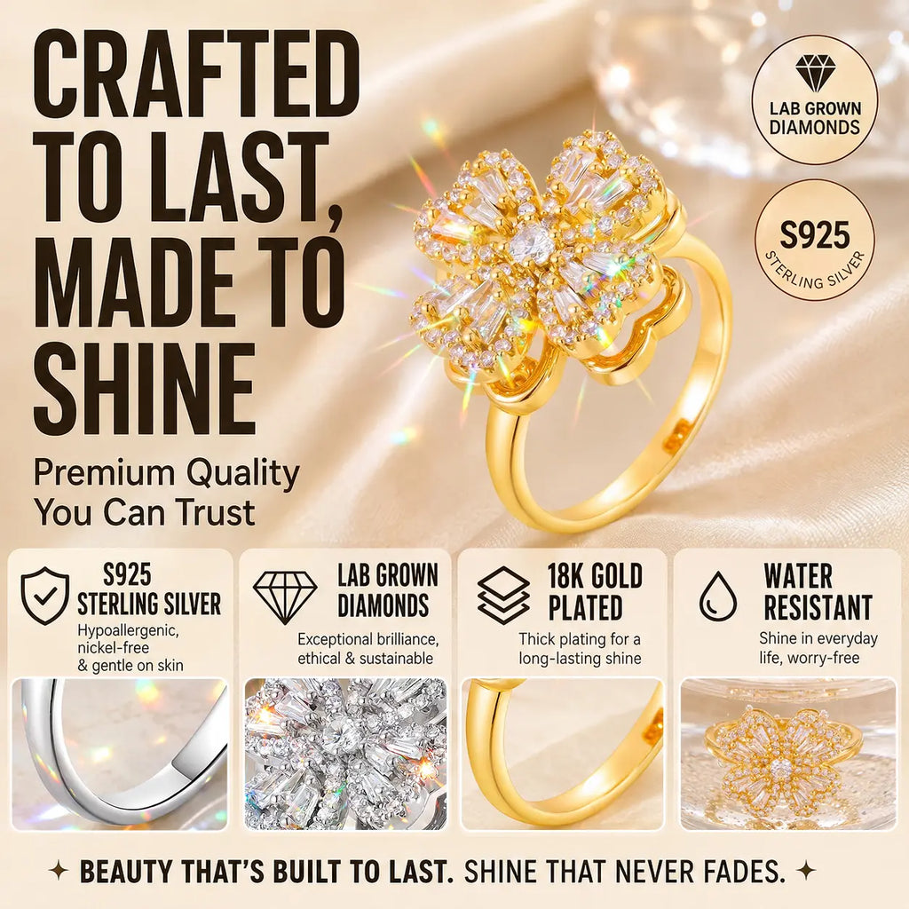 Lucky Clover Spinner Ring – Wear Your Luck, Spin Into Calm | 925 Sterling Silver & Lab-Grown Diamond Sparkle | Gold or Silver | Last Day Sale-90% OFF🔥
