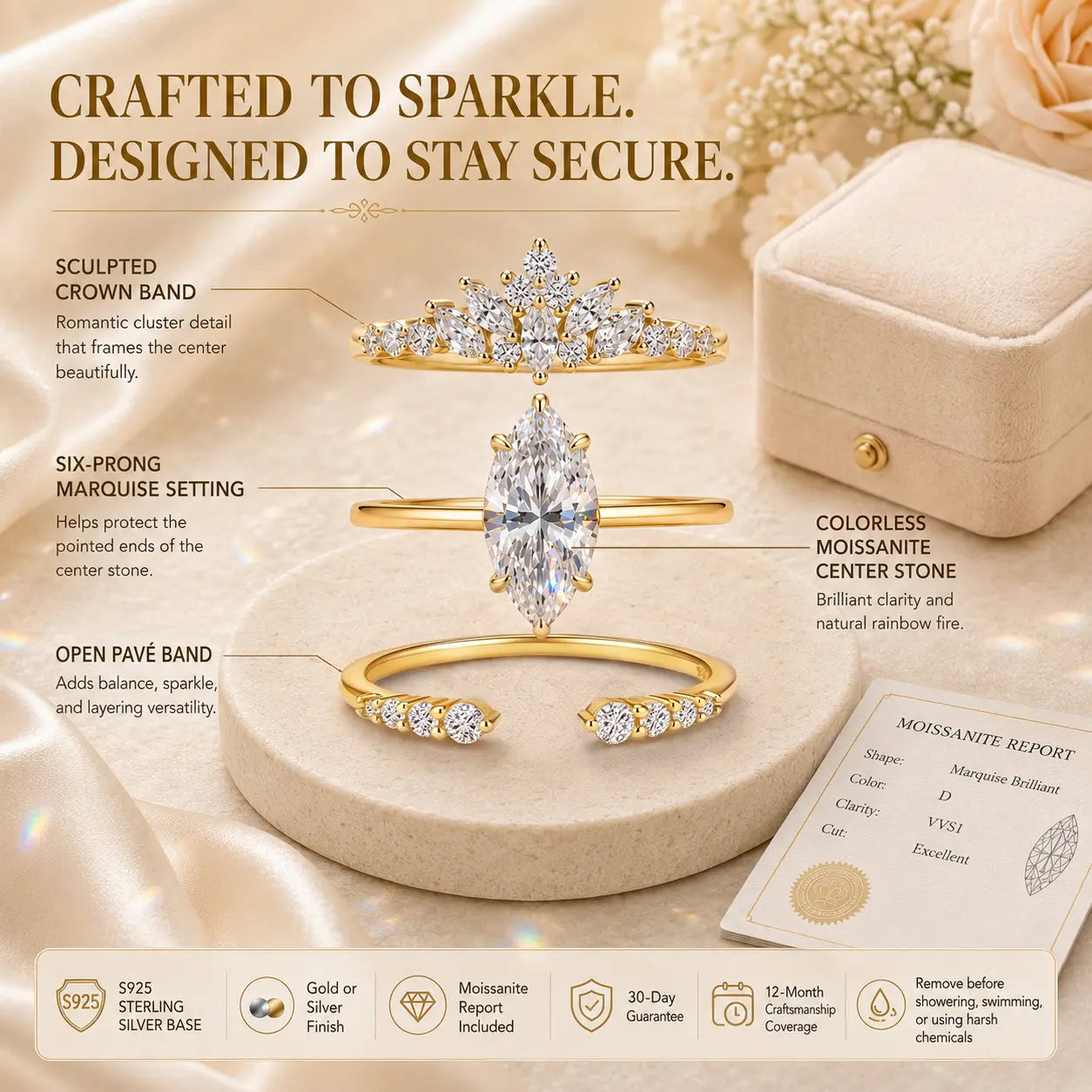 Three Rings, One Love Story — The Complete 3-Piece Marquise Moissanite Bridal Stack for the Promise, the Yes, and Forever After | Gold or Silver | Last Day Sale-90% OFF🔥