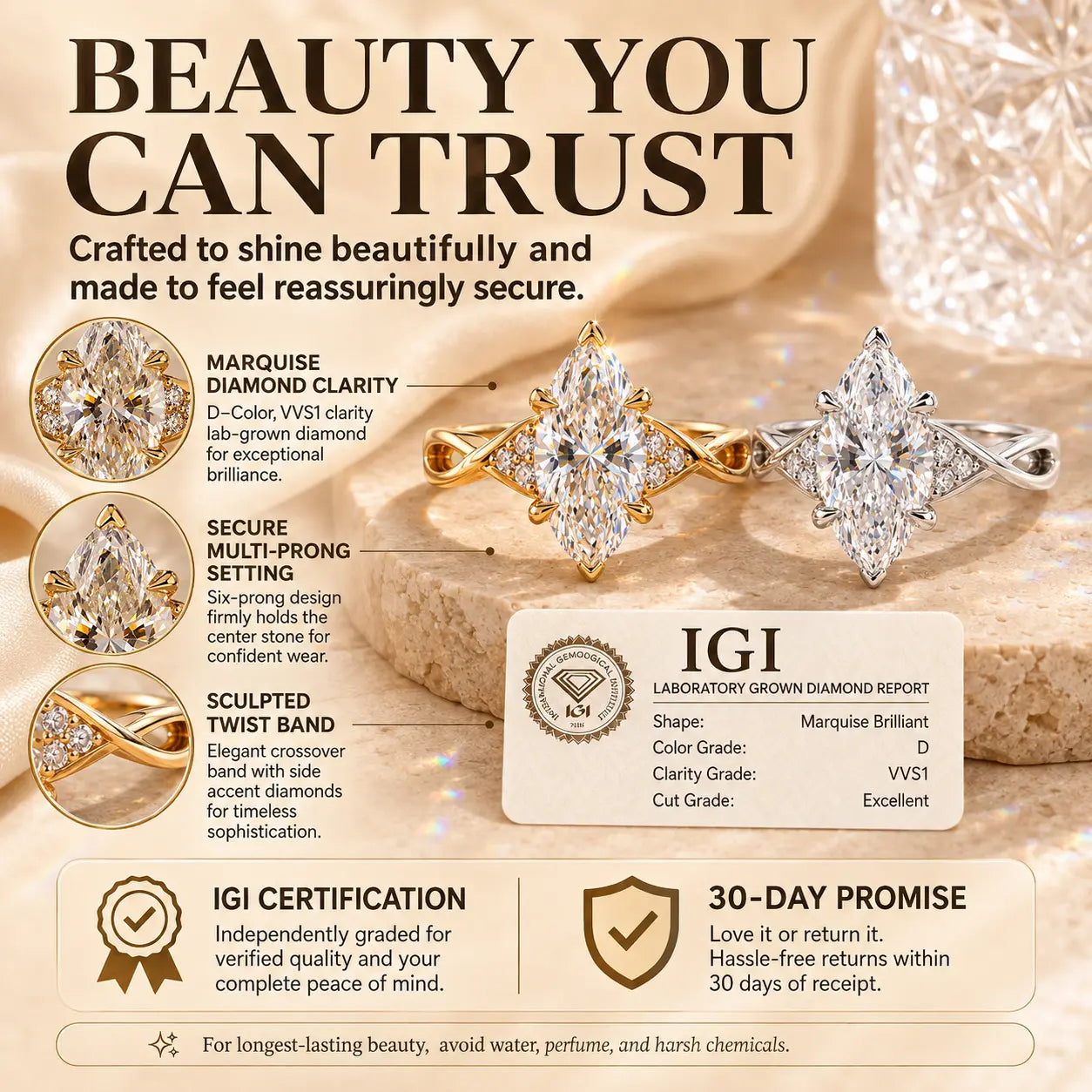 The Marquise That Makes Every Hand Look More Elegant — Brilliant Lab-Grown Diamond Twist Ring for Everyday Sparkle | Gold or Silver | Last Day Sale-90% OFF🔥