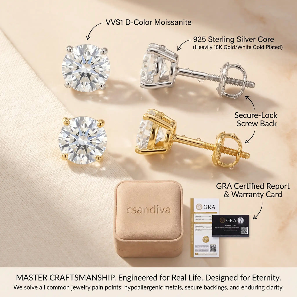 D-Color VVS1 Moissanite Stud Earrings — Exceptional Brilliance, Lightweight Comfort & Everyday Luxury Without the Diamond Price | Gold or Silver | Last Day Sale-90% OFF🔥