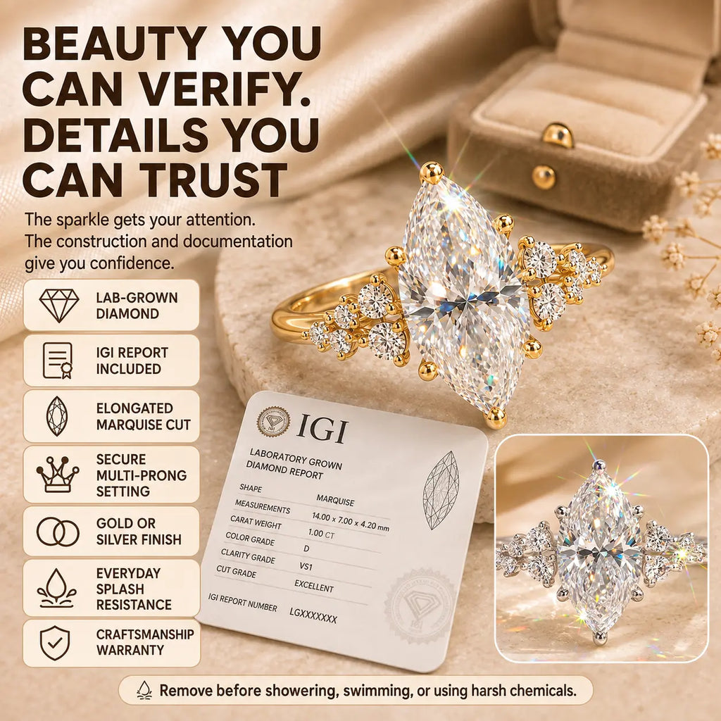 The Everglow Marquise™ Lab-Grown Diamond Ring — A Brilliant, Hand-Elongating Statement Made for Love, Milestones & Choosing Yourself | Gold or Silver | Last Day Sale-90% OFF🔥