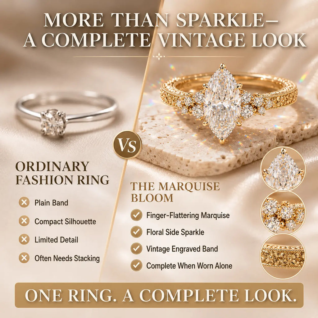 The Marquise Bloom Vintage Moissanite Ring — A Finger-Flattering Marquise Silhouette with Romantic Floral Details in Clear or Blush Pink | Last Day Sale-90% OFF🔥
