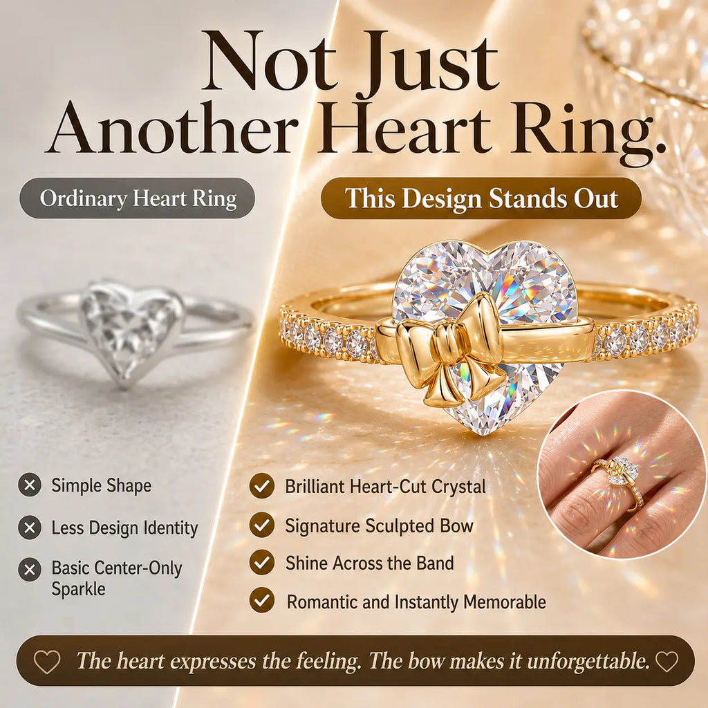 The Heart-Tied Bow Ring — A Brilliant Heart-Cut Crystal Statement Ring Made to Celebrate Love, Milestones & You | Gold or Silver | Last Day Sale-90% OFF🔥