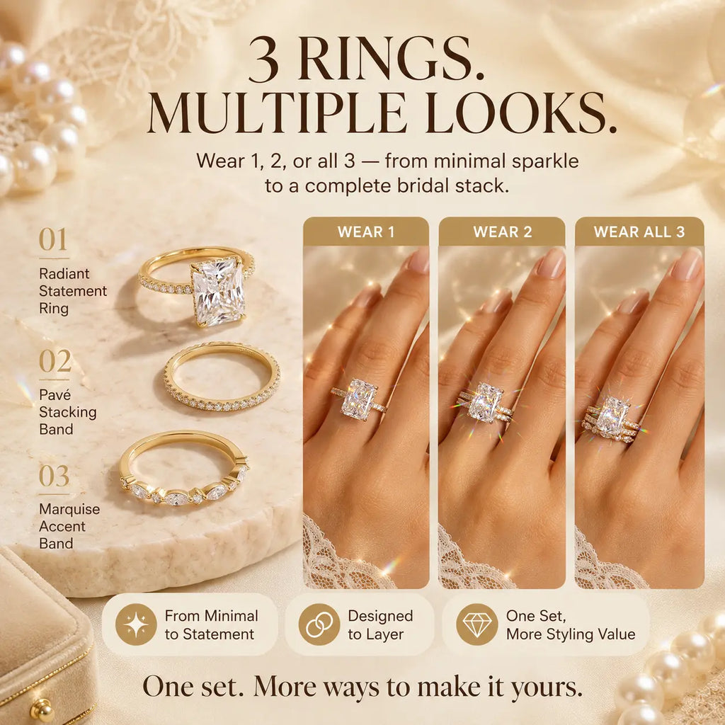 The Complete 3-Ring Bridal Stack — One Timeless Set, Endless Ways to Wear Your Sparkle | Gold or Silver | Last Day Sale-90% OFF🔥