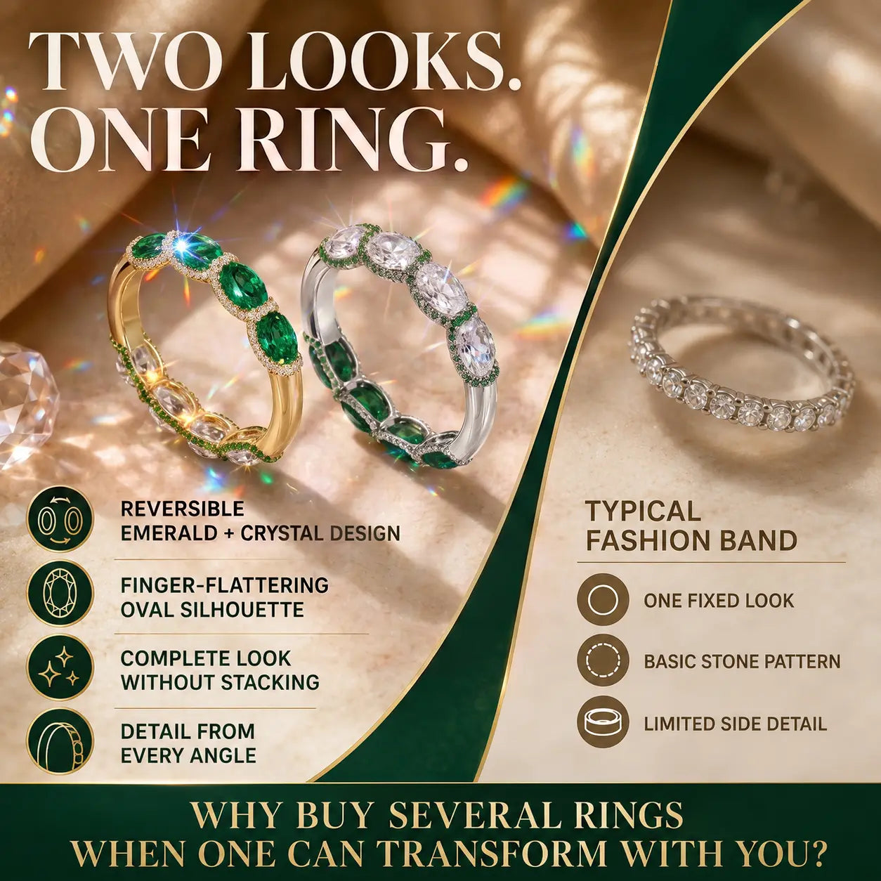 The Reversible Green Moissanite Eternity Ring — One Ring, Two Unforgettable Looks: Turn It for Vivid Green Color or Clear Moissanite Brilliance, Flatter Your Fingers & Finish Every Outfit Without Stacking | Gold or Silver | Last Day Sale-90% OFF🔥