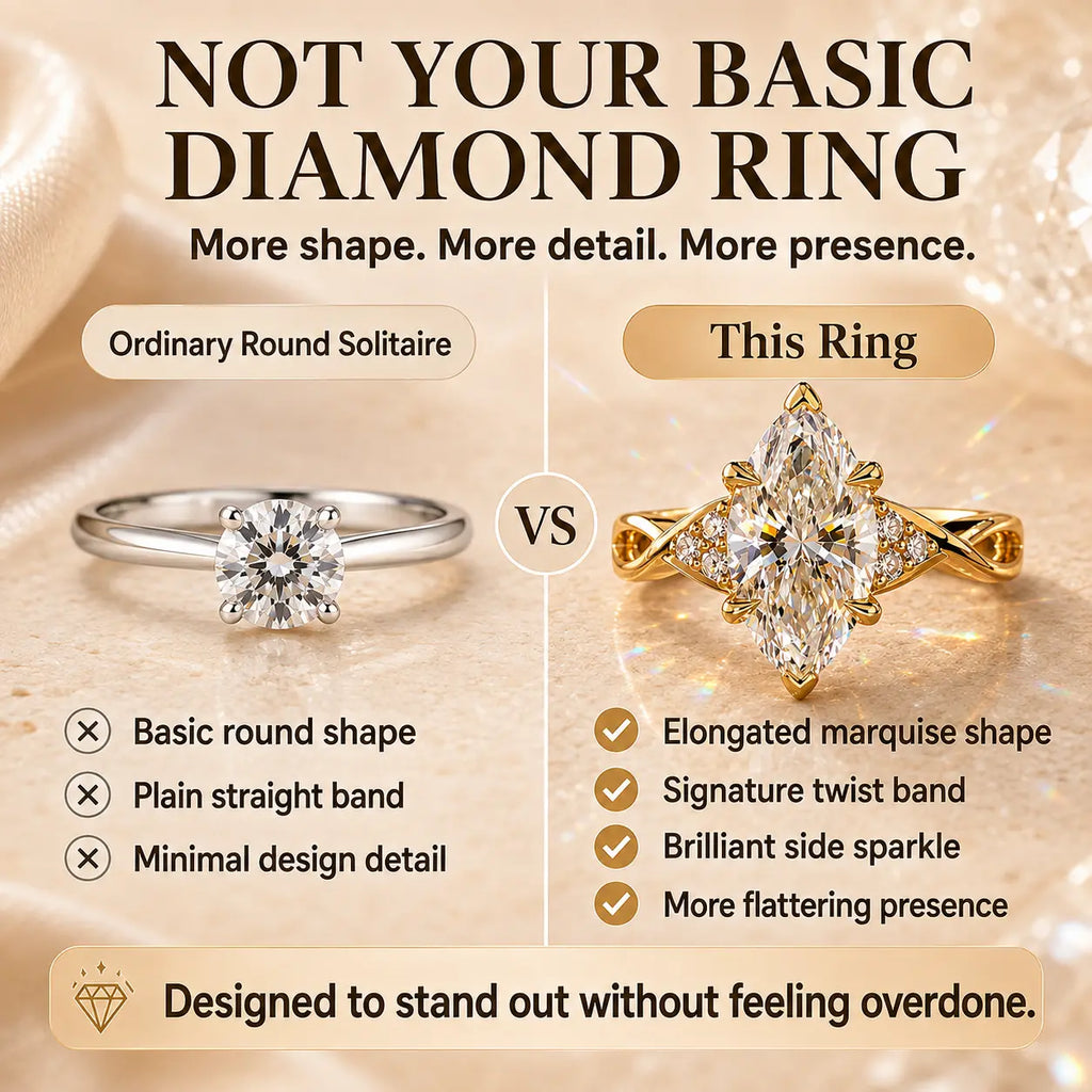 The Marquise That Makes Every Hand Look More Elegant — Brilliant Lab-Grown Diamond Twist Ring for Everyday Sparkle | Gold or Silver | Last Day Sale-90% OFF🔥