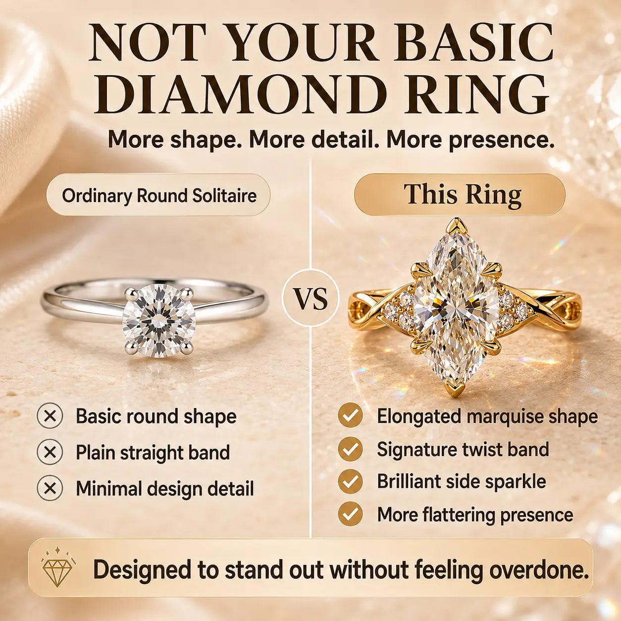 The Marquise That Makes Every Hand Look More Elegant — Brilliant Lab-Grown Diamond Twist Ring for Everyday Sparkle | Gold or Silver | Last Day Sale-90% OFF🔥