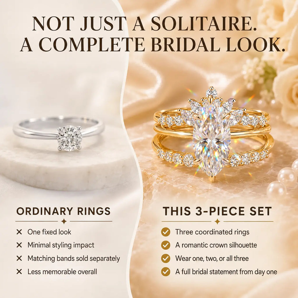 Three Rings, One Love Story — The Complete 3-Piece Marquise Moissanite Bridal Stack for the Promise, the Yes, and Forever After | Gold or Silver | Last Day Sale-90% OFF🔥