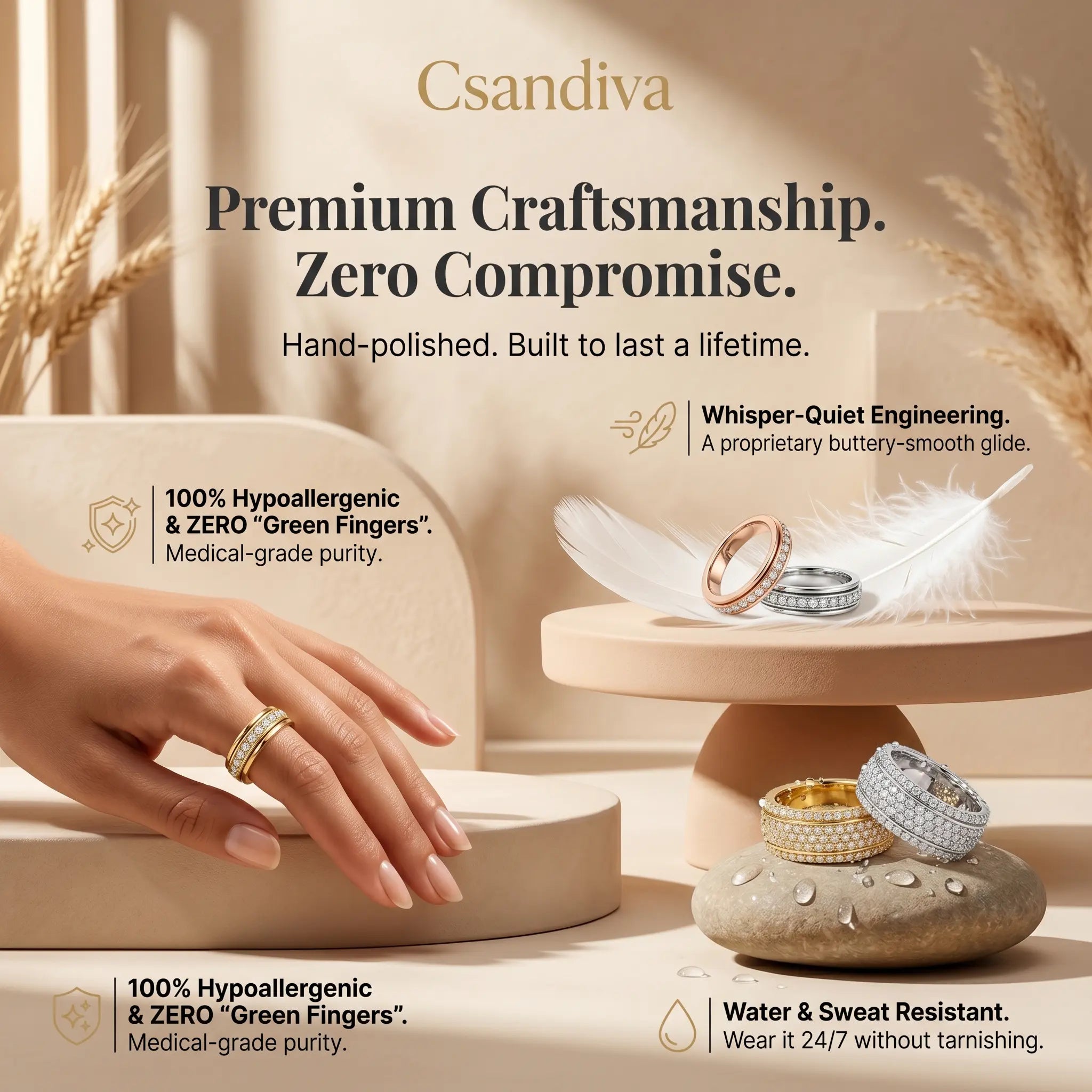 The Viral 18K Artisan Mindfulness Spinner Ring | Whisper-Quiet Elegance, Zero Green Fingers & A $10,000 Look | Last Day Sale-90% OFF🔥