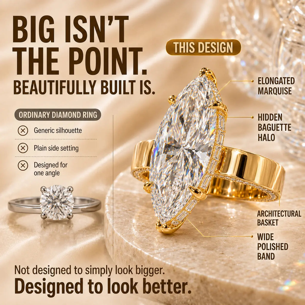 Made to Be Noticed — 7.00CT Marquise Lab-Grown Diamond Ring with Baguette Hidden Halo & Custom-Look Brilliance | Gold or Silver | Last Day Sale-90% OFF🔥