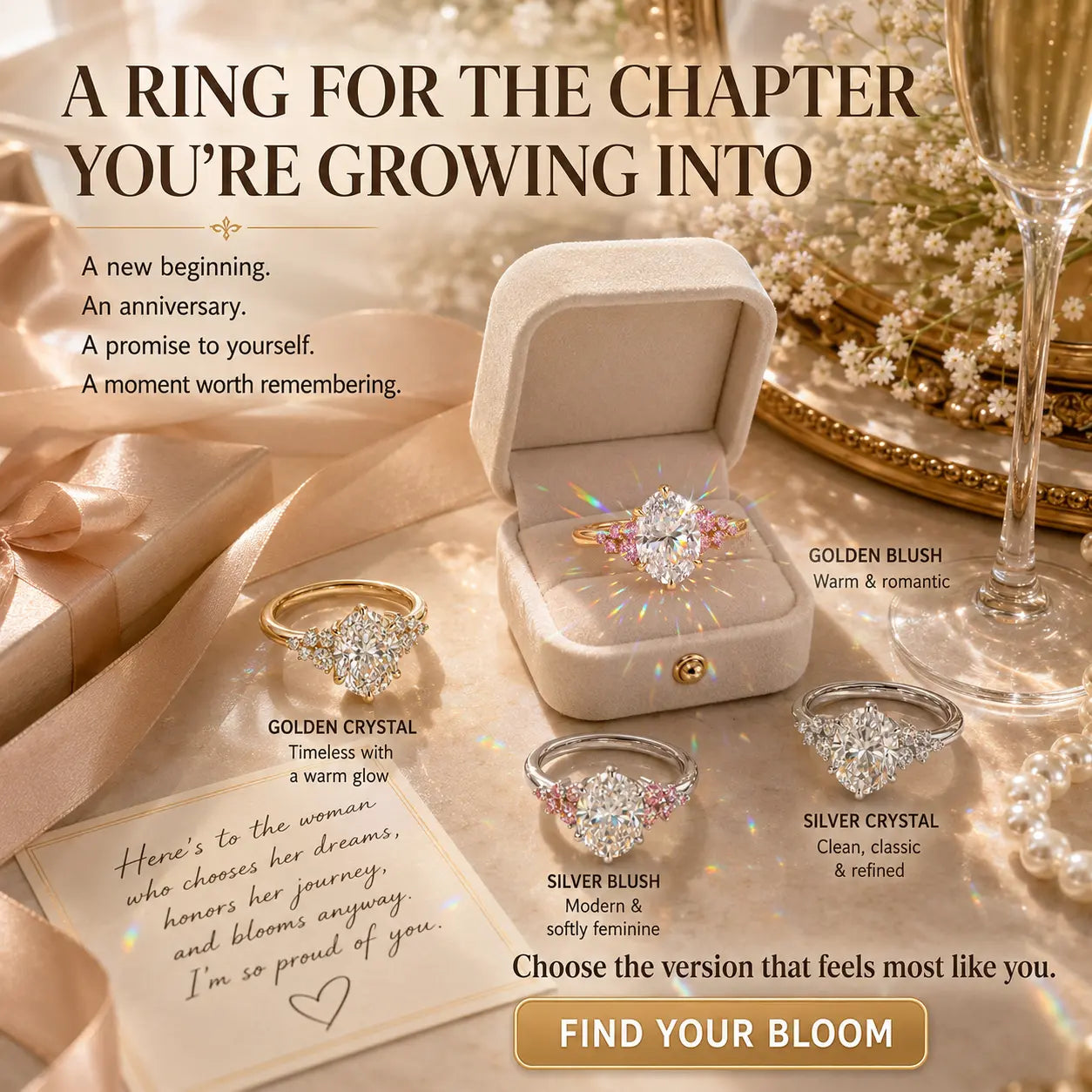 The Blush Bloom™ Oval Moissanite Ring — A Brilliant Oval Center Framed by Delicate Baby’s-Breath Sapphire Clusters in Gold or Silver | Last Day Sale-90% OFF🔥