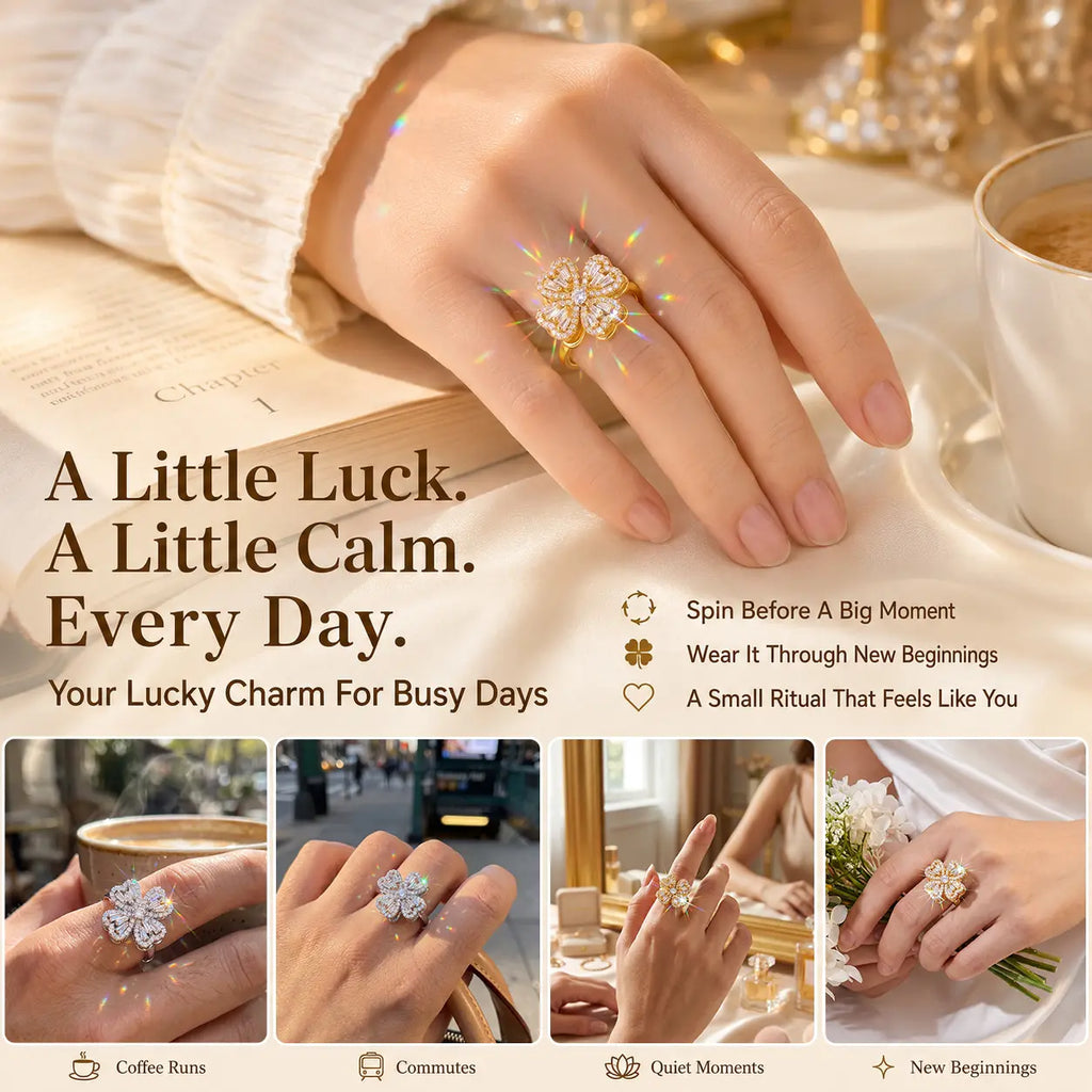 Lucky Clover Spinner Ring – Wear Your Luck, Spin Into Calm | 925 Sterling Silver & Lab-Grown Diamond Sparkle | Gold or Silver | Last Day Sale-90% OFF🔥