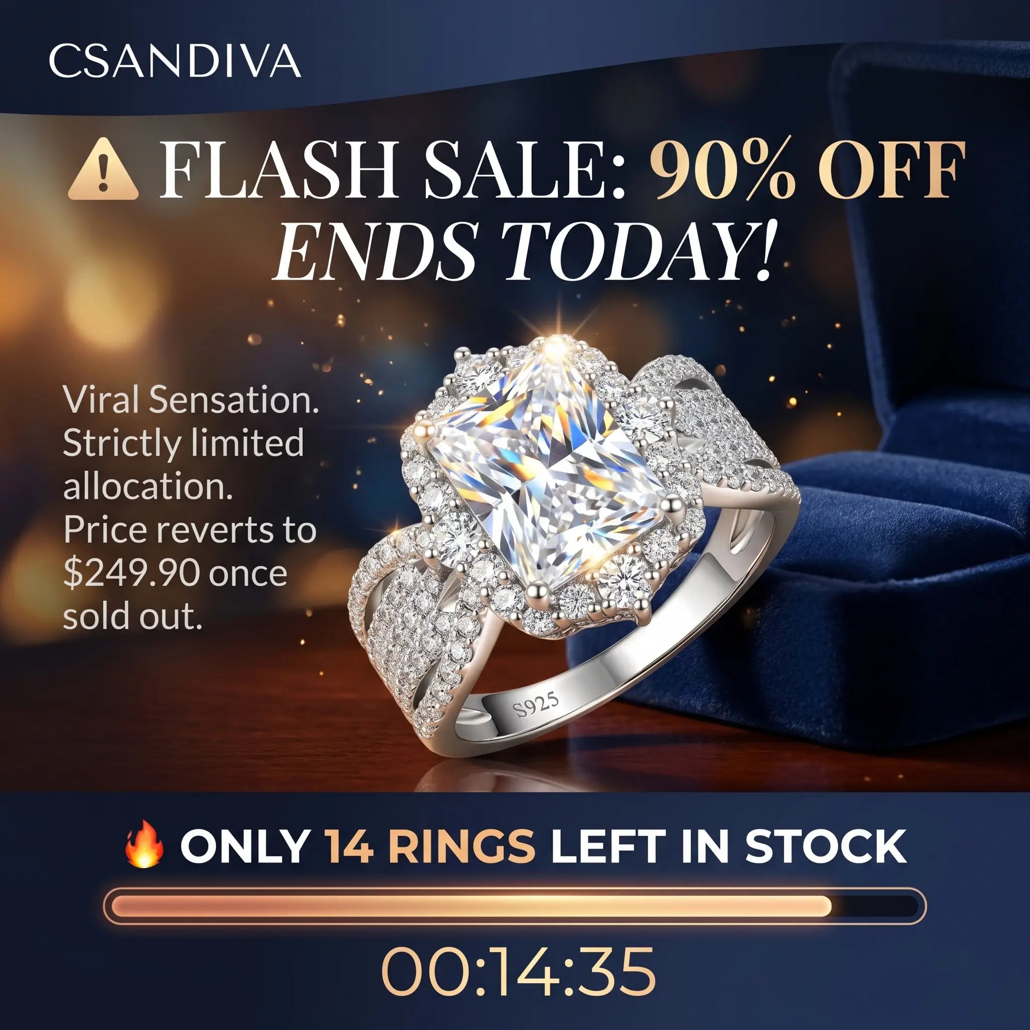 csandiva™ The "Aura" 3.0ct Radiant Halo Ring - Travel-Safe Brilliance & Smart Luxury Alternative | Claim 90% OFF Today🔥