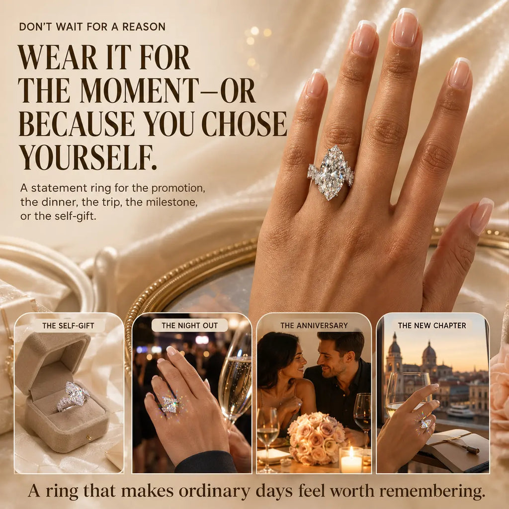 The Marquise Cascade Lab-Grown Diamond Ring — A 10-Carat Statement That Makes Fingers Look Longer, Delivers Full-Hand Sparkle & Finishes Every Look in One Ring | Gold or Silver | Last Day Sale-90% OFF🔥