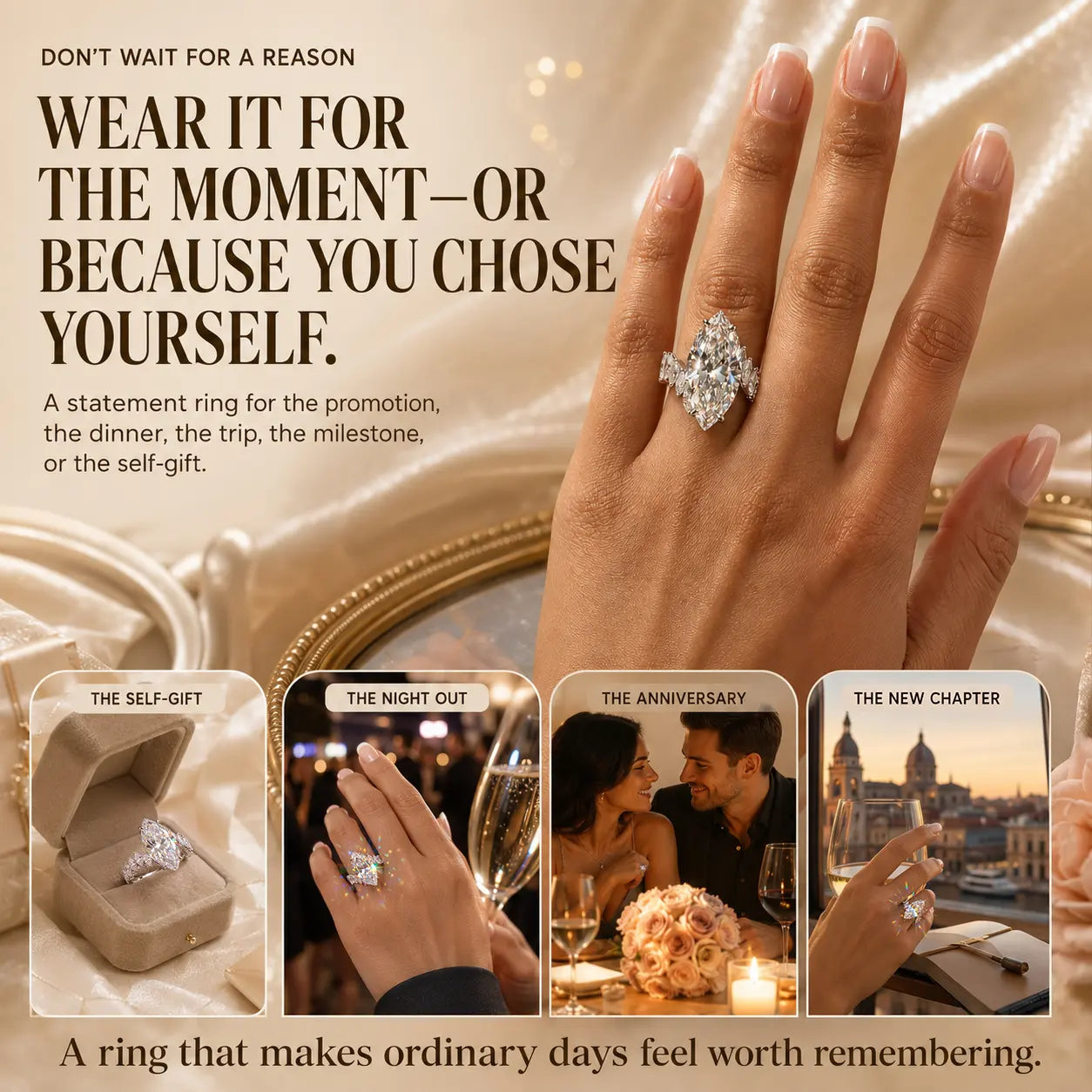 The Marquise Cascade Lab-Grown Diamond Ring — A 10-Carat Statement That Makes Fingers Look Longer, Delivers Full-Hand Sparkle & Finishes Every Look in One Ring | Gold or Silver | Last Day Sale-90% OFF🔥