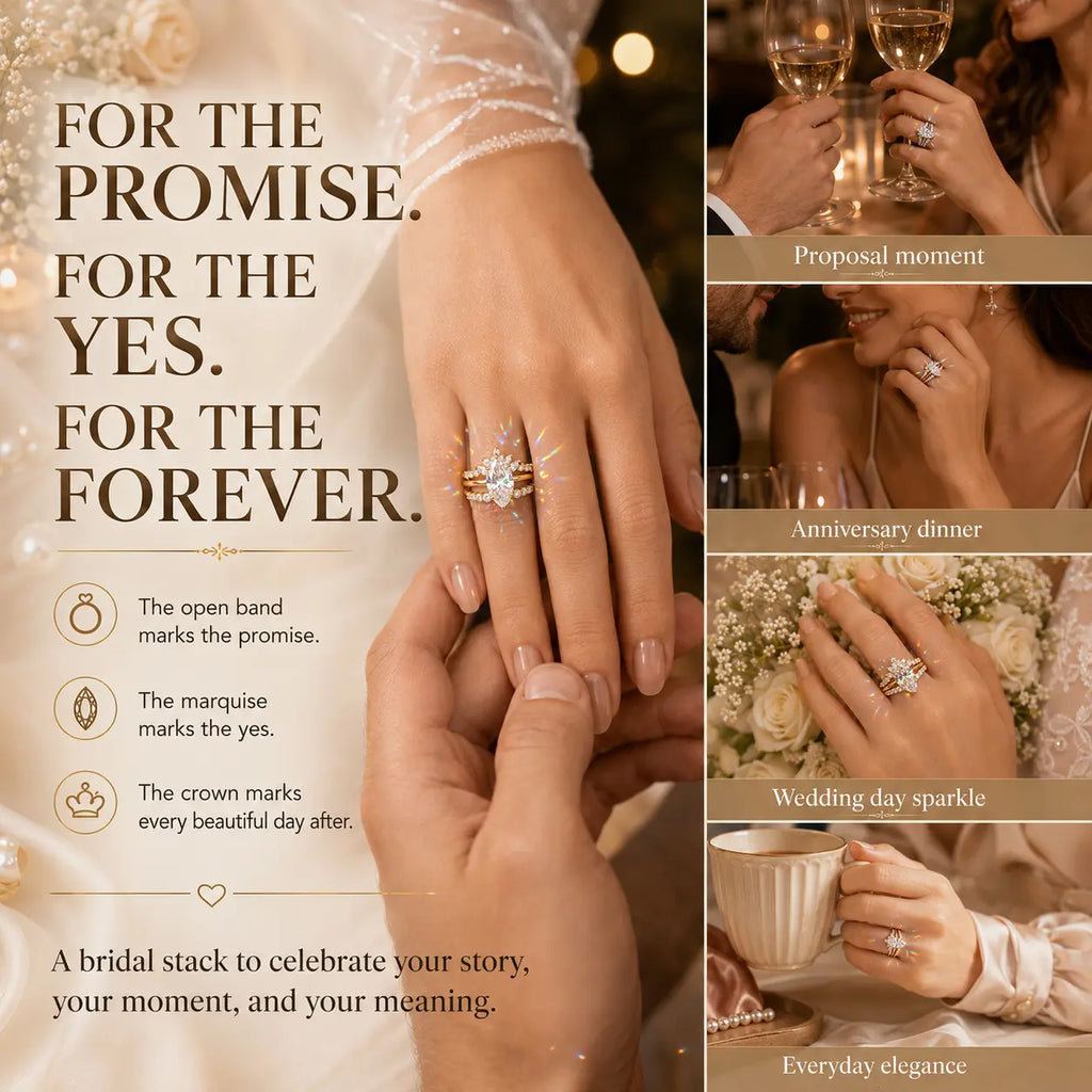 Three Rings, One Love Story — The Complete 3-Piece Marquise Moissanite Bridal Stack for the Promise, the Yes, and Forever After | Gold or Silver | Last Day Sale-90% OFF🔥