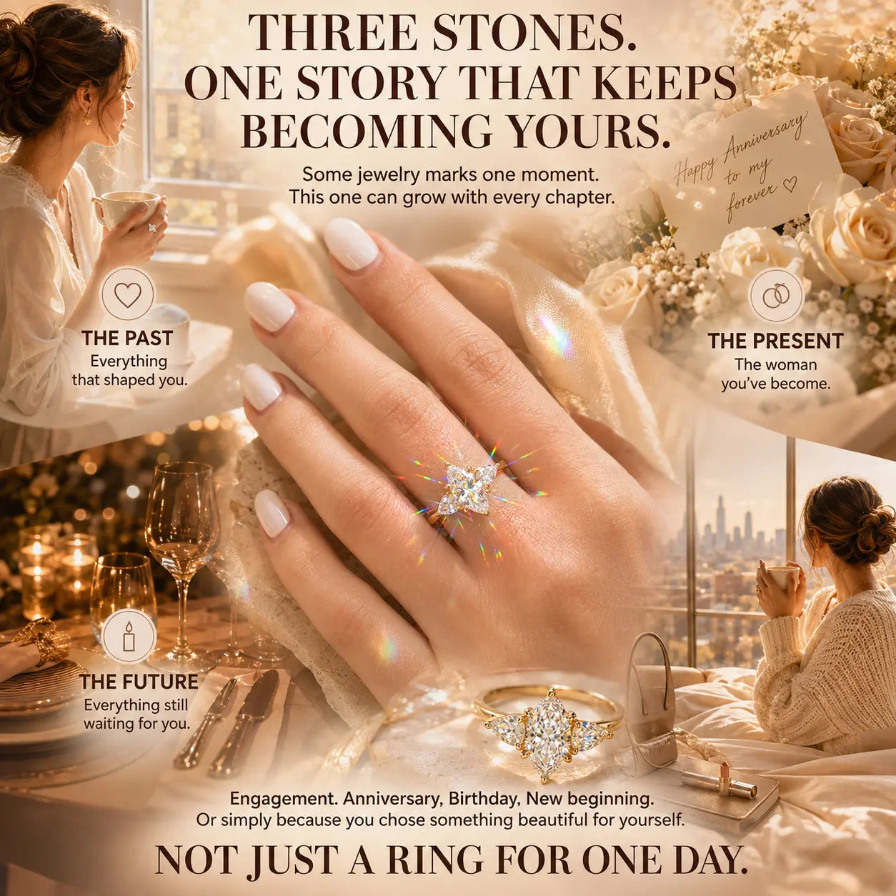 The Marquise Embrace™ Lab-Grown Diamond Three-Stone Ring – Elongated Brilliance, Flattering Elegance & Meaning for Every Chapter | Gold or Silver | Last Day Sale-90% OFF🔥