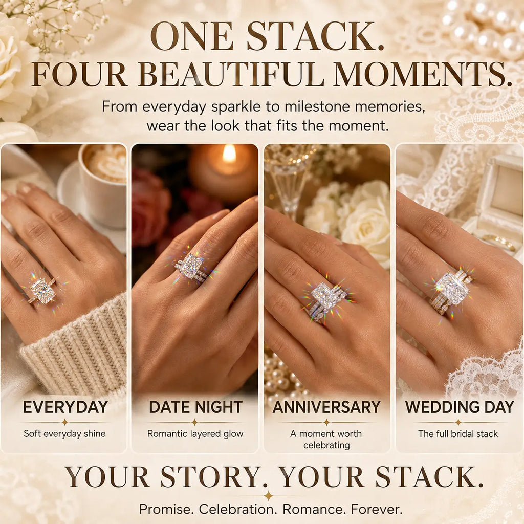 The Complete 3-Ring Bridal Stack — One Timeless Set, Endless Ways to Wear Your Sparkle | Gold or Silver | Last Day Sale-90% OFF🔥