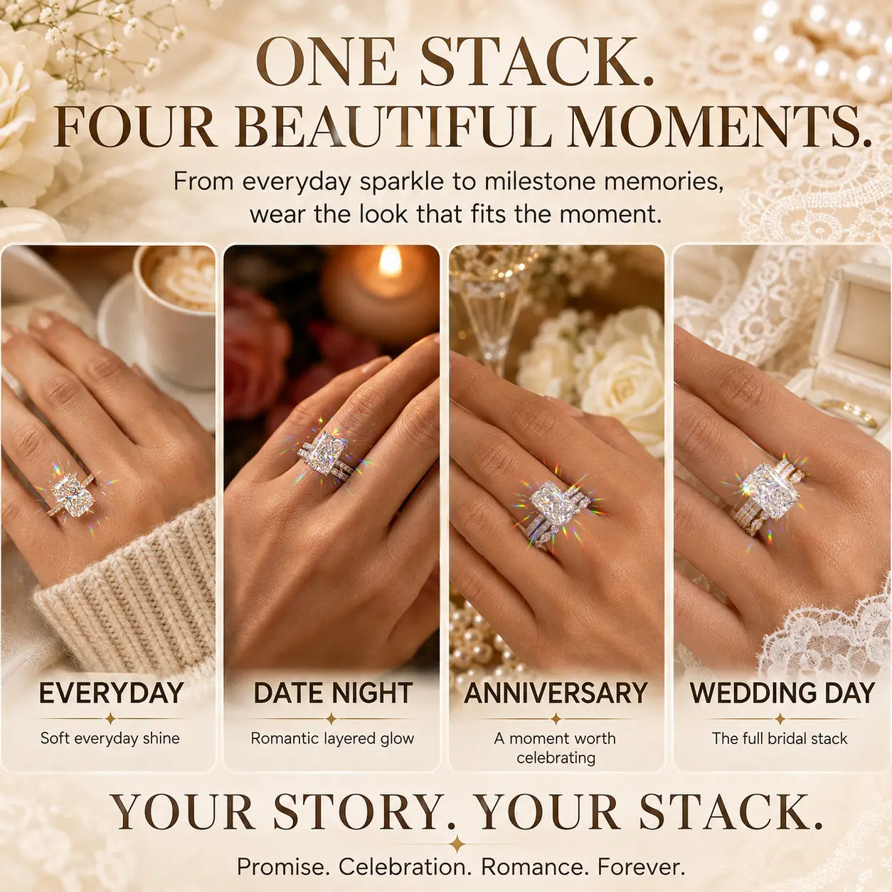 The Complete 3-Ring Bridal Stack — One Timeless Set, Endless Ways to Wear Your Sparkle | Gold or Silver | Last Day Sale-90% OFF🔥
