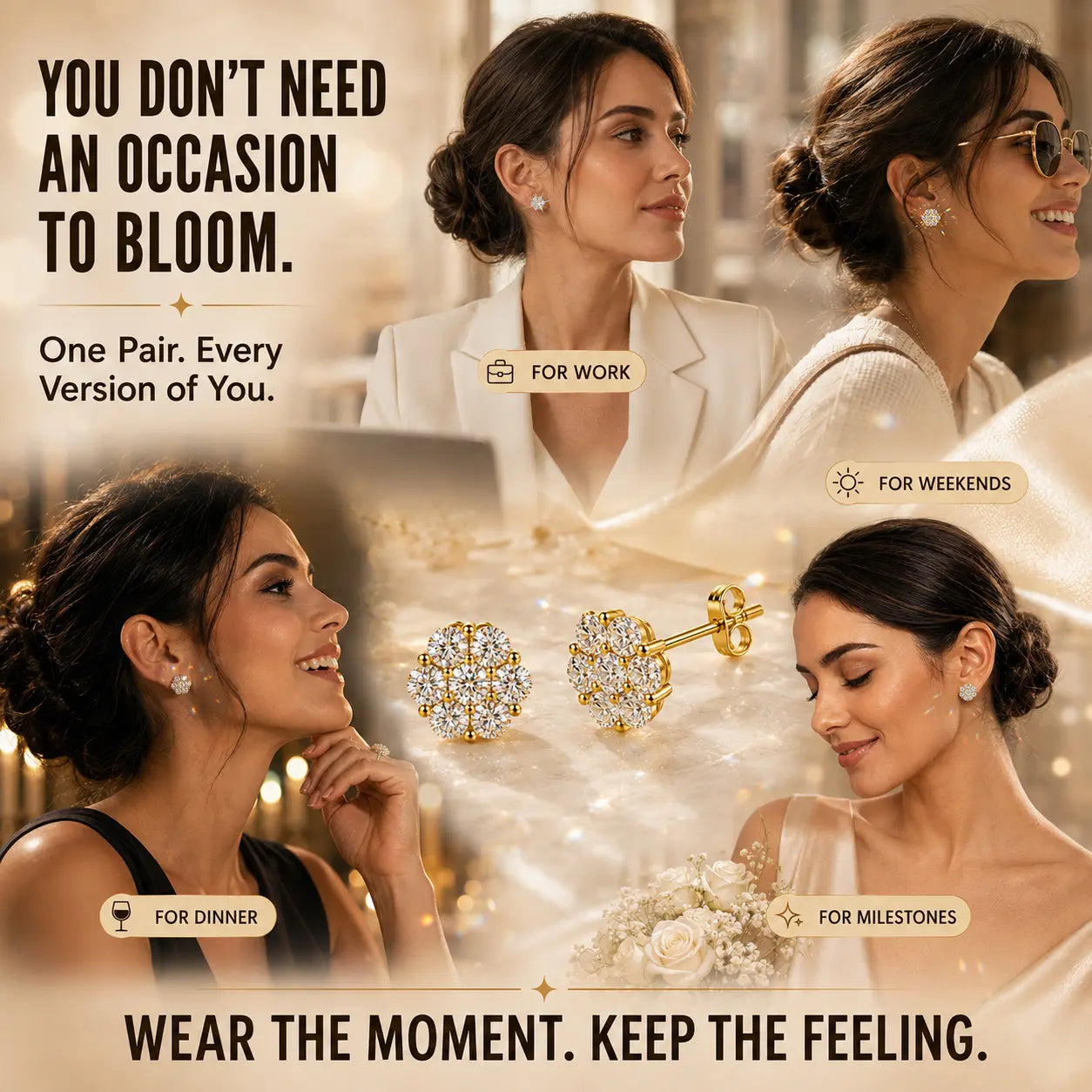The Floral Stud Earrings That Make Every Look Shine — 7-Stone Moissanite Brilliance with Gold & Silver Finishes and Butterfly or Secure Screw Back Options | Gold or Silver | Last Day Sale-90% OFF🔥