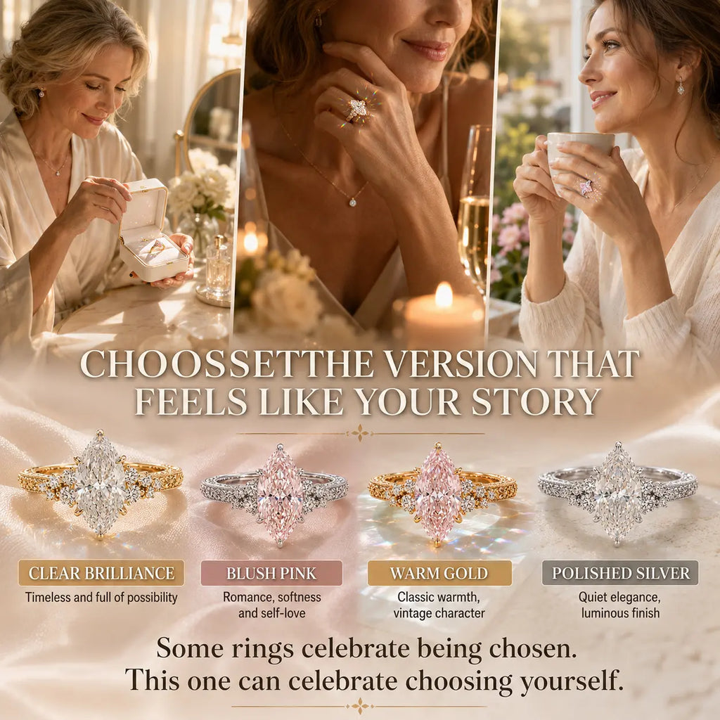 The Marquise Bloom Vintage Moissanite Ring — A Finger-Flattering Marquise Silhouette with Romantic Floral Details in Clear or Blush Pink | Last Day Sale-90% OFF🔥