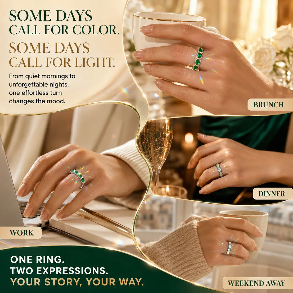 The Reversible Green Moissanite Eternity Ring — One Ring, Two Unforgettable Looks: Turn It for Vivid Green Color or Clear Moissanite Brilliance, Flatter Your Fingers & Finish Every Outfit Without Stacking | Gold or Silver | Last Day Sale-90% OFF🔥