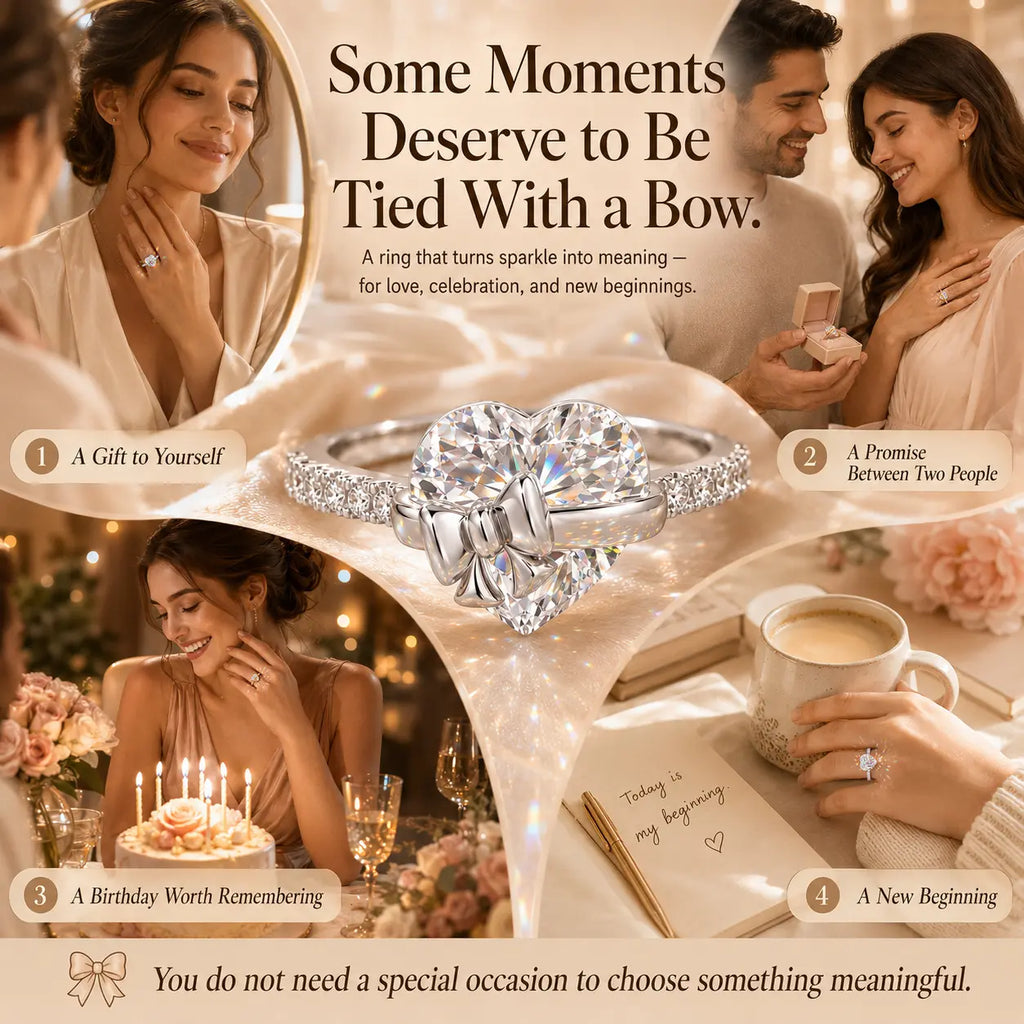 The Heart-Tied Bow Ring — A Brilliant Heart-Cut Crystal Statement Ring Made to Celebrate Love, Milestones & You | Gold or Silver | Last Day Sale-90% OFF🔥