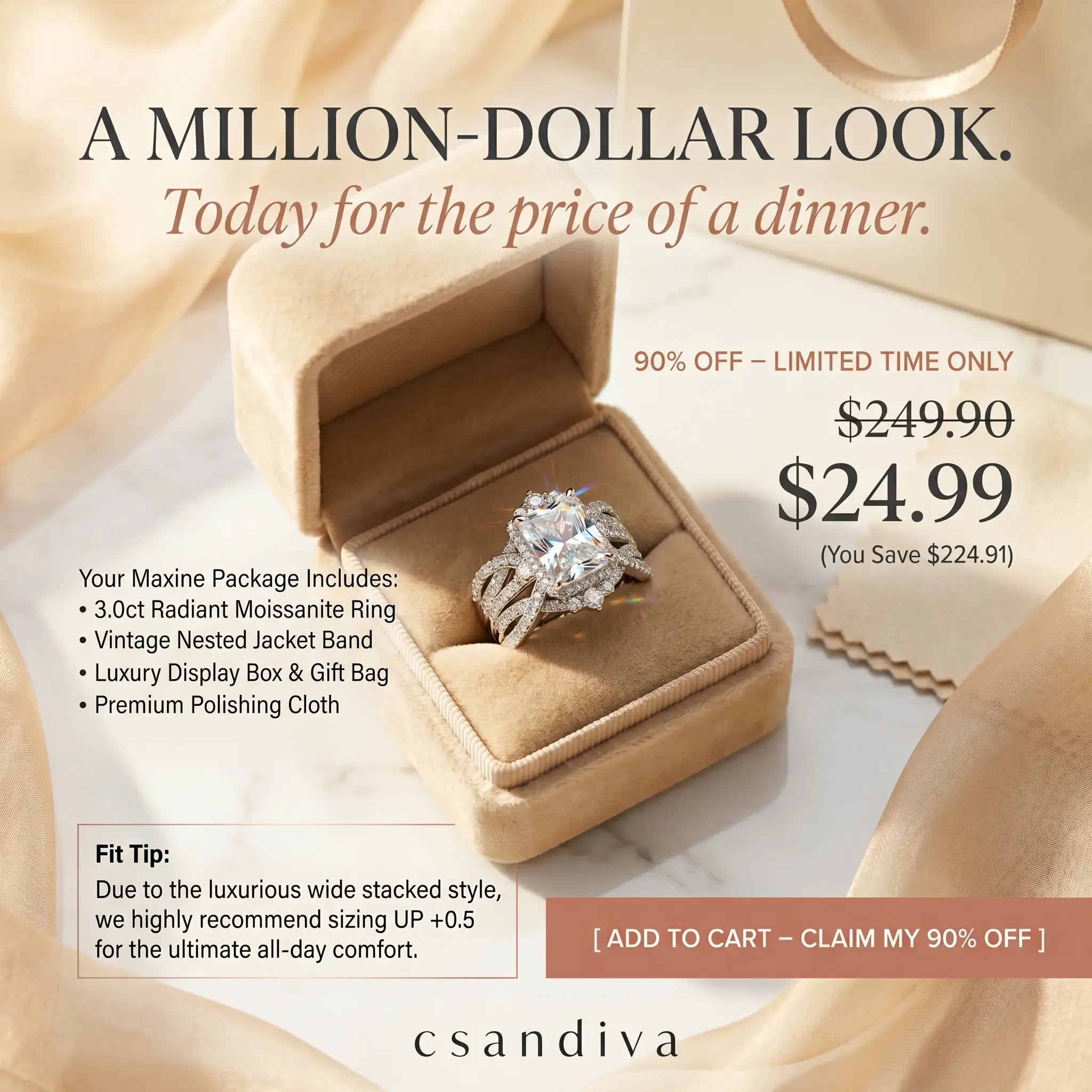 csandiva™ 3.0ct Vintage Nested Ring Suite - Smart Heirloom Alternative & Zero Anxiety Glamour | Claim 90% OFF Today🔥