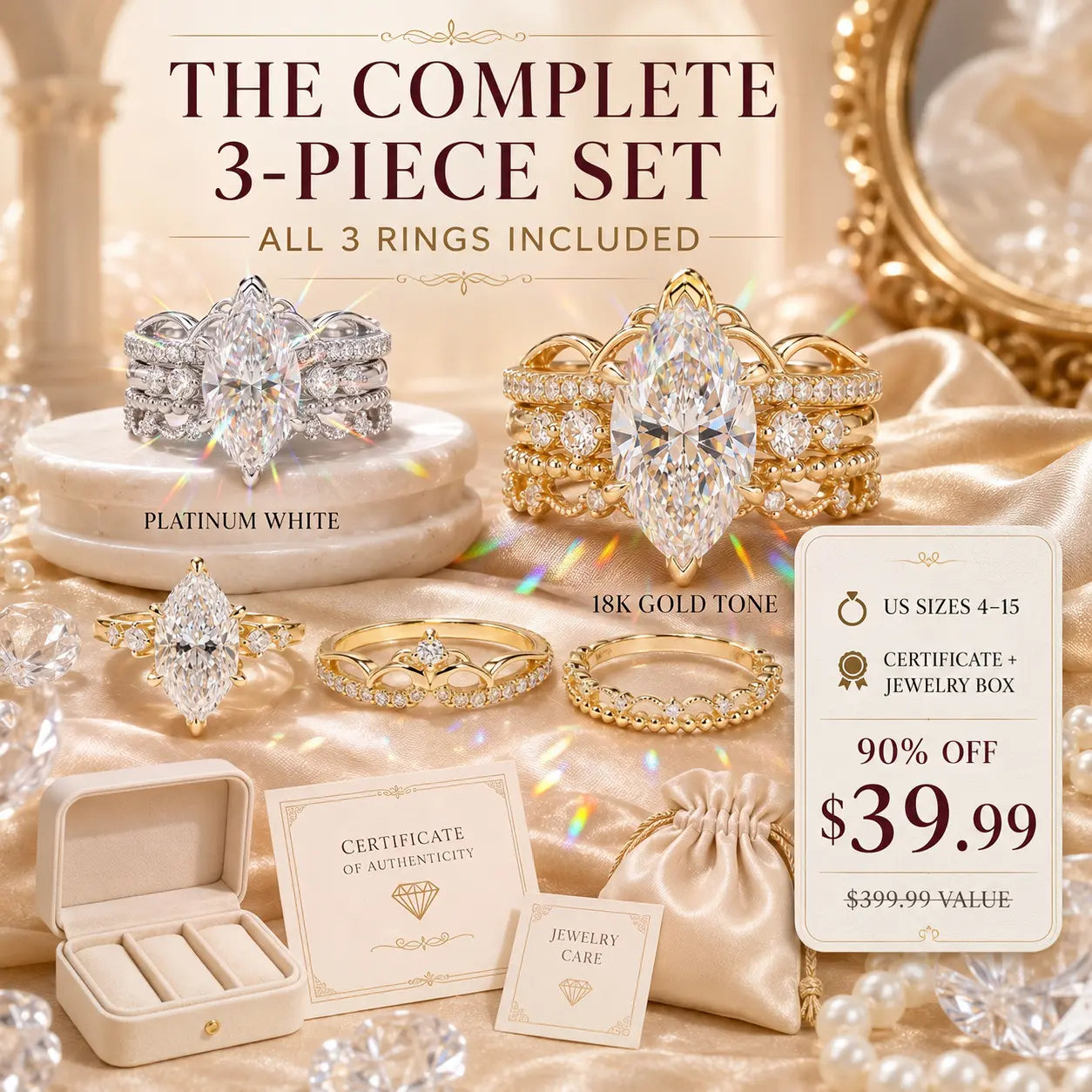 The Complete Marquise Crown Ring Stack — 3 Perfectly Matched Rings, One Unforgettable Look-Last Day Sale-90% OFF🔥