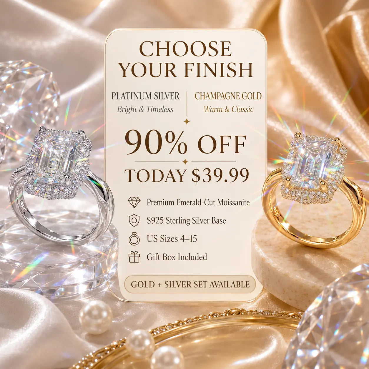 The Crystal-Clear Elongated Step-Cut Moissanite Halo Ring — Visually Lengthens Your Fingers, Frames the Center With Brilliant Micro-Pavé Sparkle & Delivers a Custom-Luxury Look Without the Fine-Jewelry Worry | Gold or Silver | Last Day Sale-90% OFF🔥
