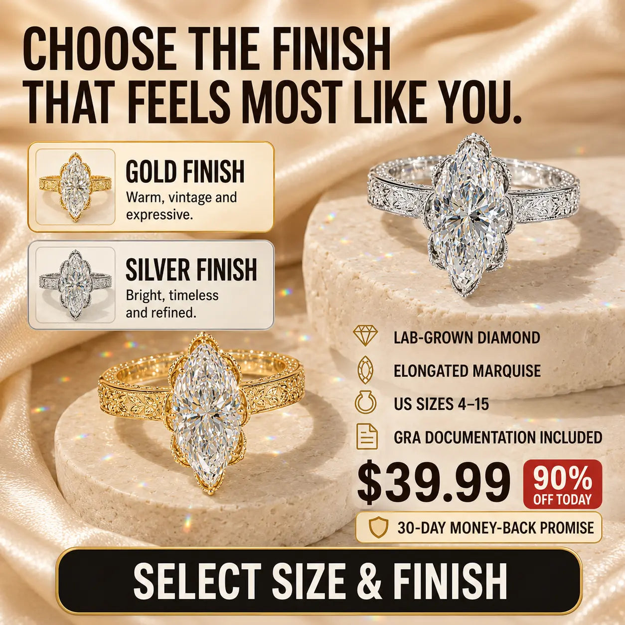 The Everbloom Marquise™ Lab-Grown Diamond Ring — An Elongated Floral Heirloom Design Made to Flatter Your Hand and Mark Every Meaningful Moment | Gold or Silver | Last Day Sale-90% OFF🔥
