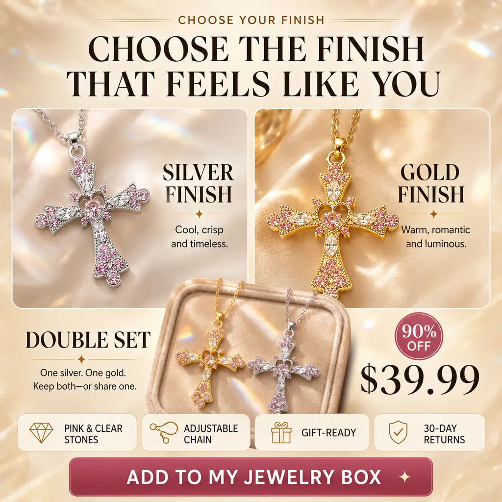 The Heart of Faith Pink Moissanite Cross Necklace — A Feminine Heart-Centered Symbol of Love, Strength & Everyday Sparkle in Gold or Silver | Last Day Sale-90% OFF🔥