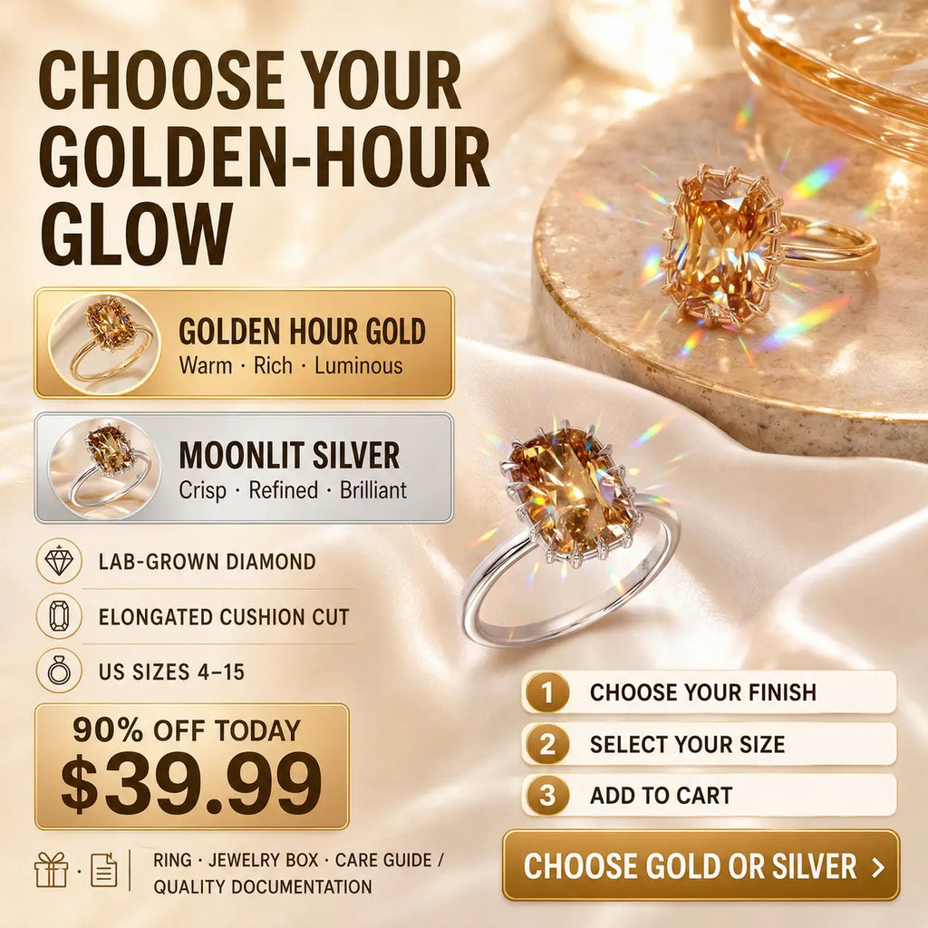 The Golden Hour Crown™ Elongated Cushion Lab-Grown Diamond Ring-Make Fingers Look Longer, Complete Every Outfit & Turn Everyday Moments Into Something Unforgettable | Gold or Silver | Last Day Sale-90% OFF🔥