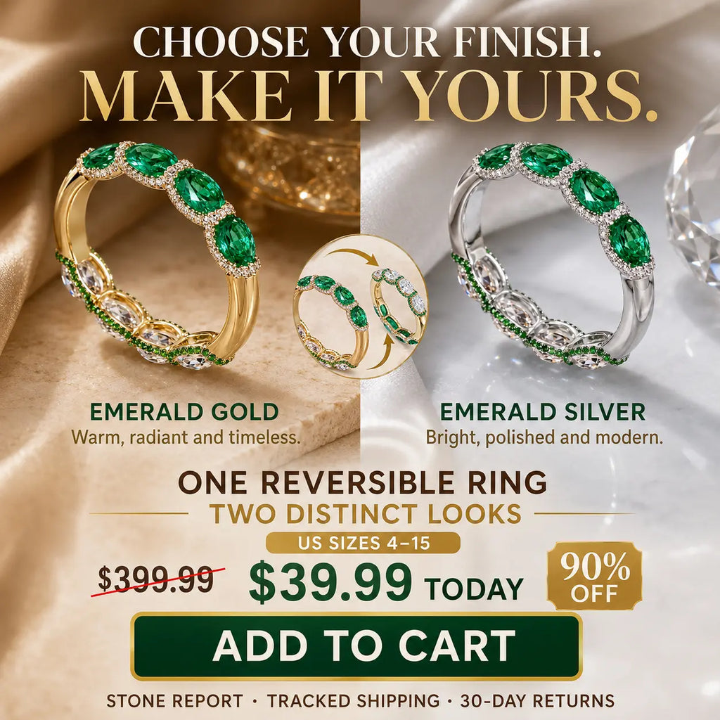The Reversible Green Moissanite Eternity Ring — One Ring, Two Unforgettable Looks: Turn It for Vivid Green Color or Clear Moissanite Brilliance, Flatter Your Fingers & Finish Every Outfit Without Stacking | Gold or Silver | Last Day Sale-90% OFF🔥
