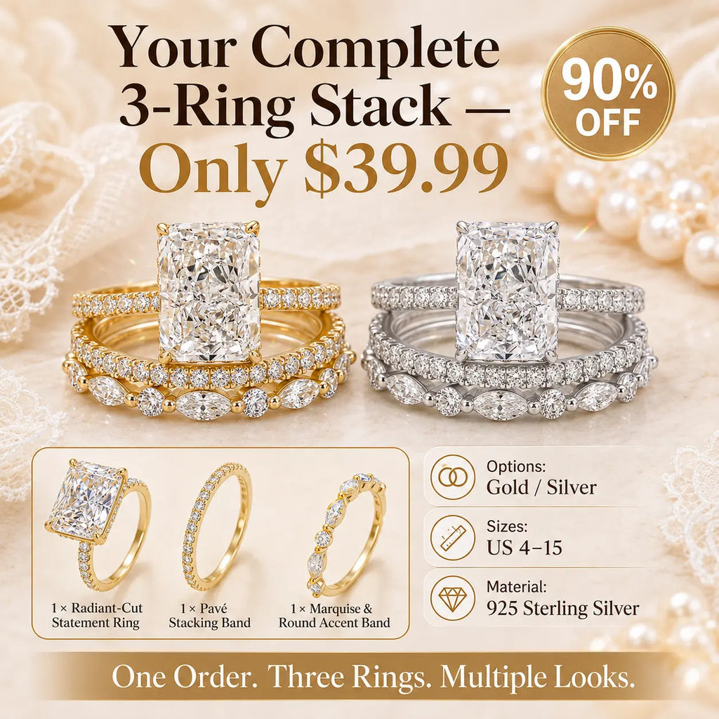 The Complete 3-Ring Bridal Stack — One Timeless Set, Endless Ways to Wear Your Sparkle | Gold or Silver | Last Day Sale-90% OFF🔥