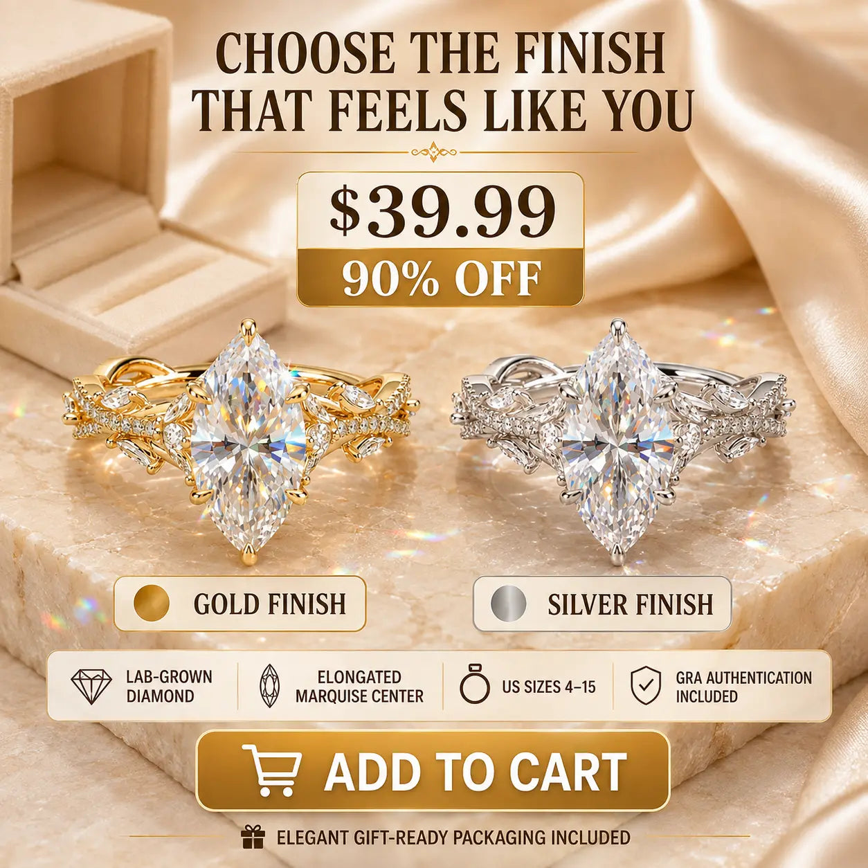 The Marquise Crown Lab-Grown Diamond Ring Set — A Three-Piece Bridal Stack Made for Your Forever | Gold or Silver | Last Day Sale-90% OFF🔥