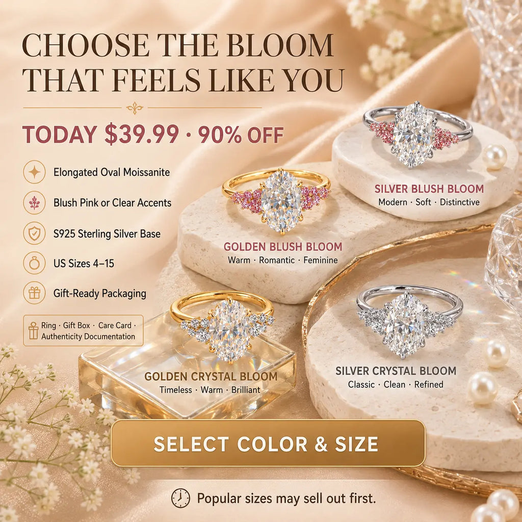 The Blush Bloom™ Oval Moissanite Ring — A Brilliant Oval Center Framed by Delicate Baby’s-Breath Sapphire Clusters in Gold or Silver | Last Day Sale-90% OFF🔥